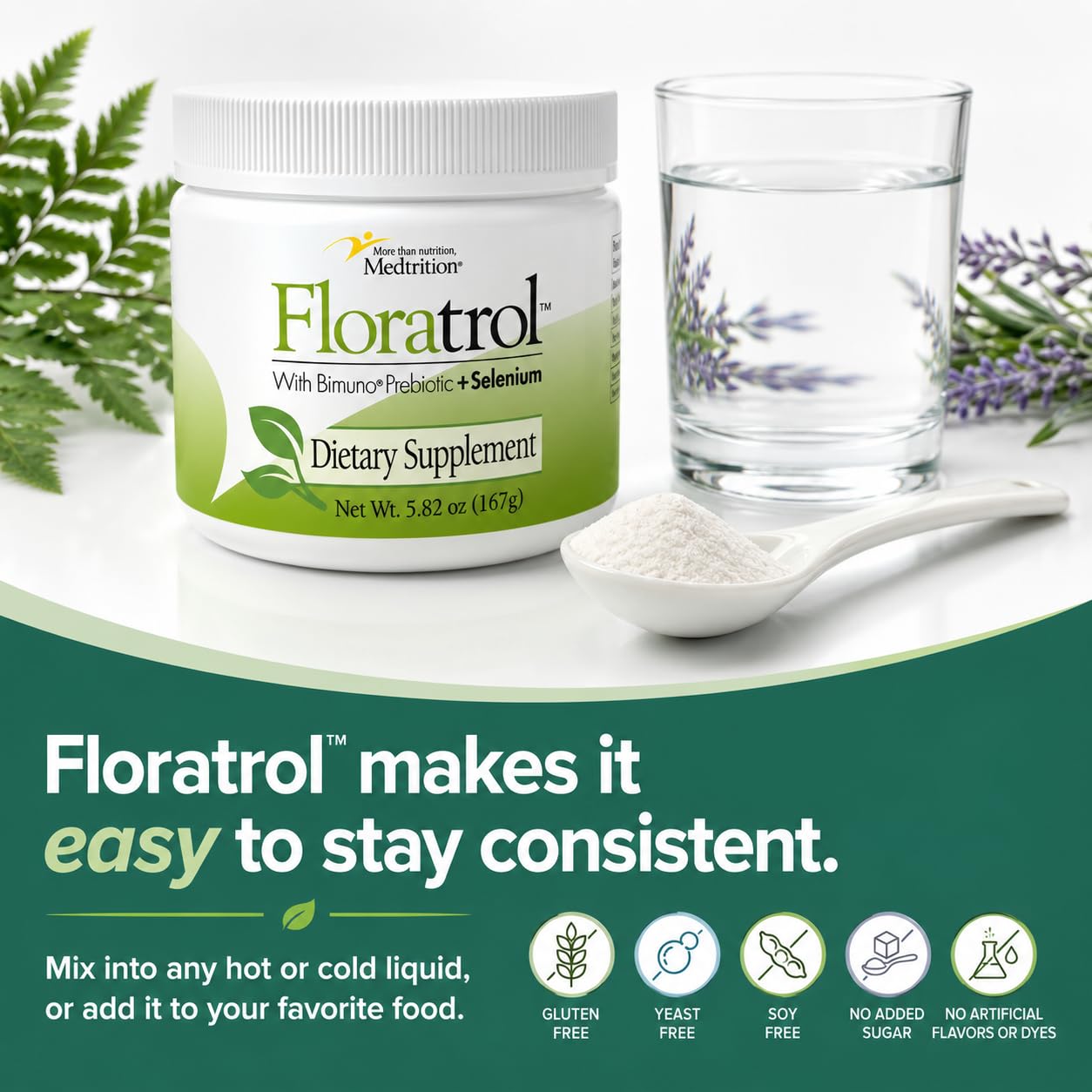 Medtrition Floratrol Prebiotic Fiber Powder for Digestive Health with Bimuno GOS Prebiotic + Selenium, 5.89 Ounce