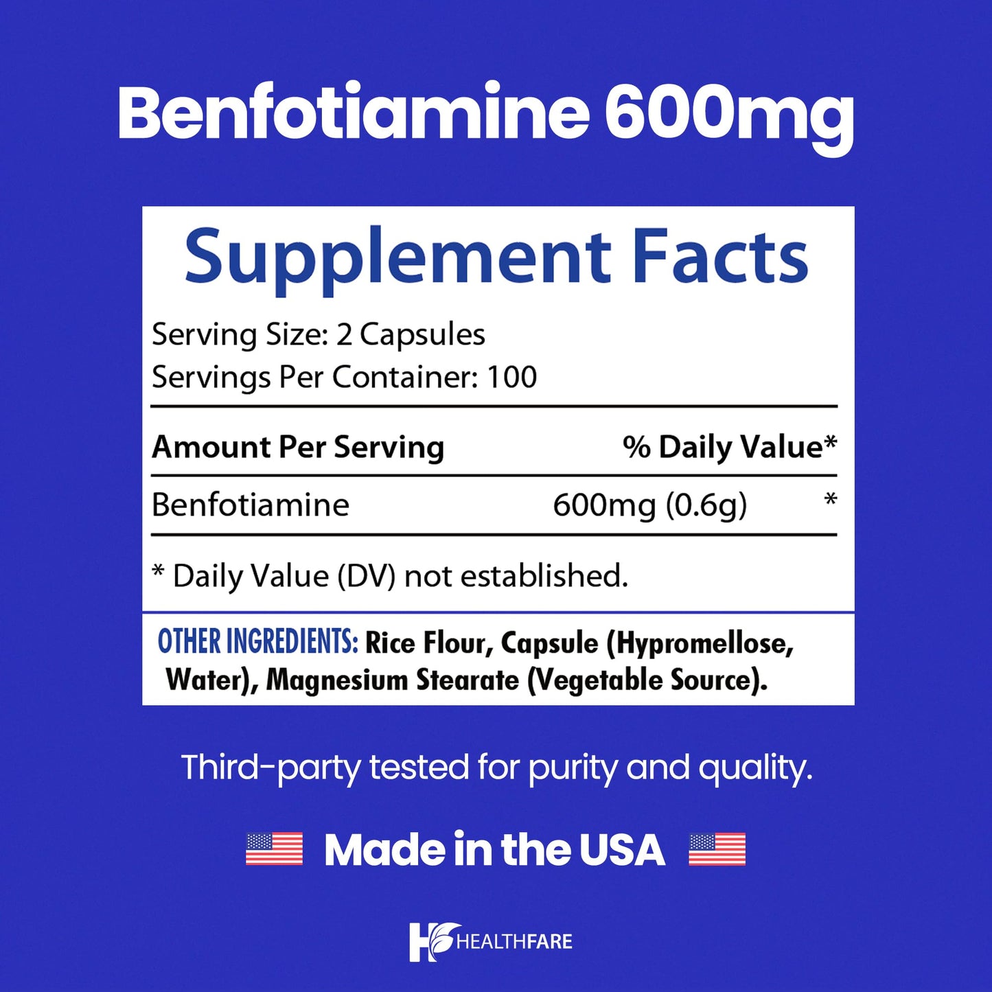 Healthfare Benfotiamine 600mg Capsule, 200 Count