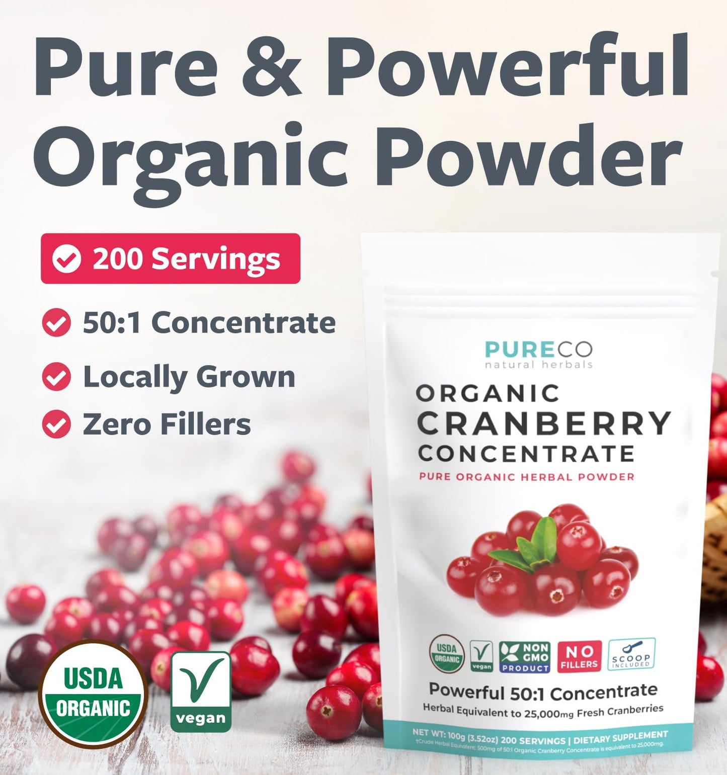 PURE CO Organic Cranberry Powder 3.53 oz