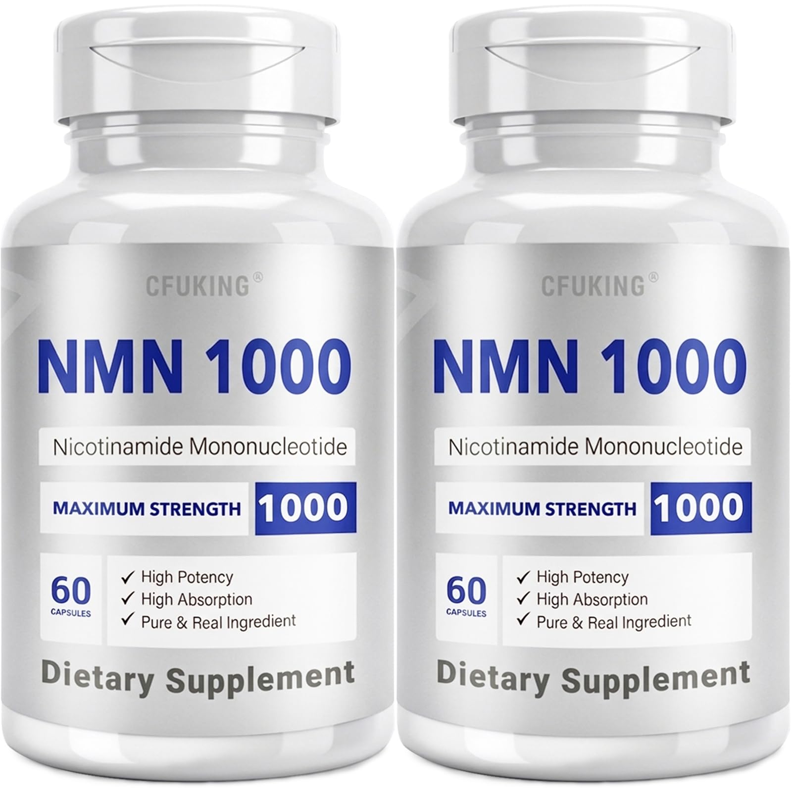 CFUKING NMN 1000mg Per Serving Maximum Strength 99% Pure NMN Stabilized Capsules 120 Capsules