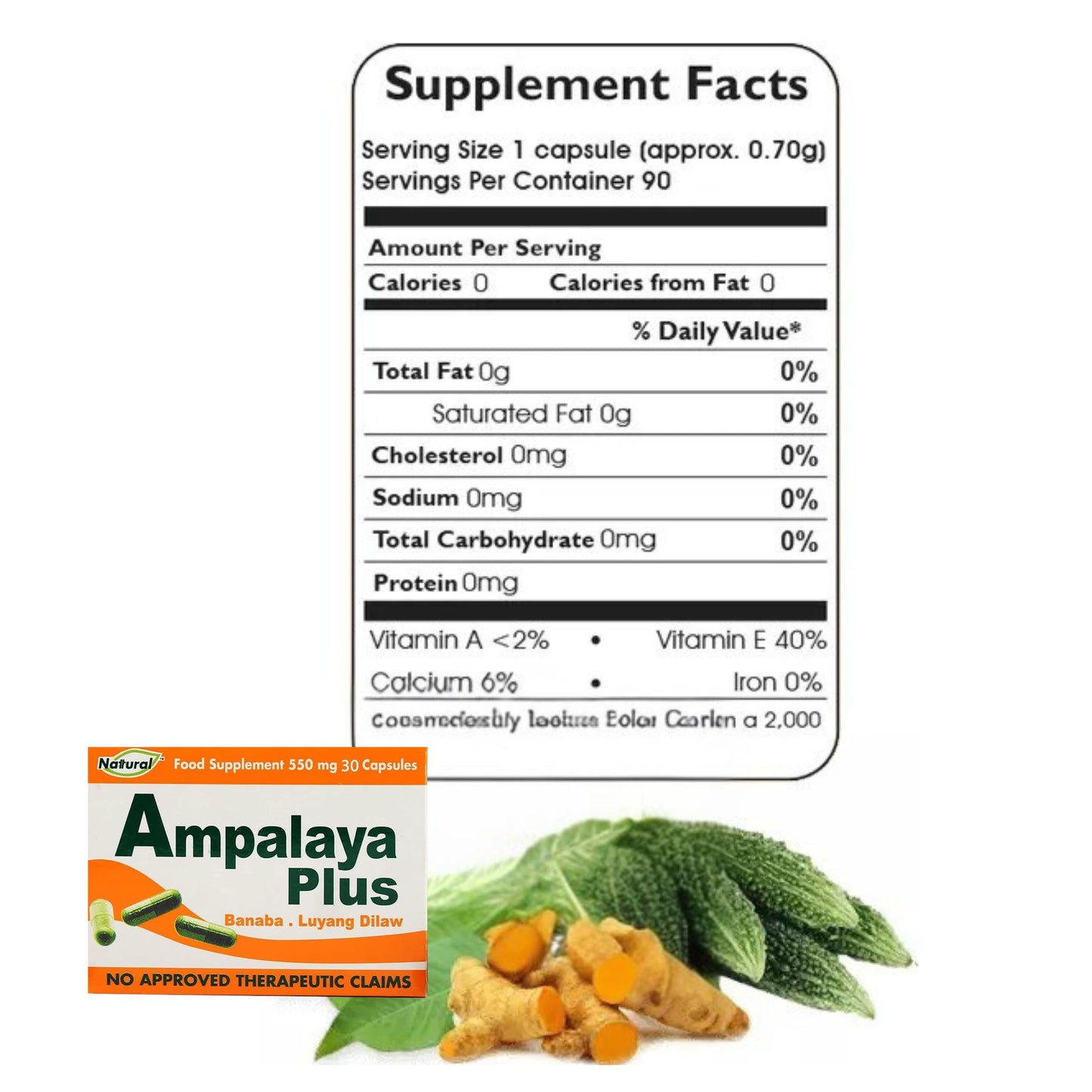 Generic Ampalaya Supplement 550mg Capsules, 30 Count