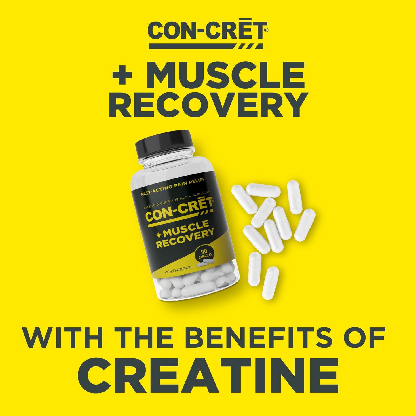CON-CRET Creatine HCl + Muscle Recovery with Alpha-GEE Capsule, 90 Count