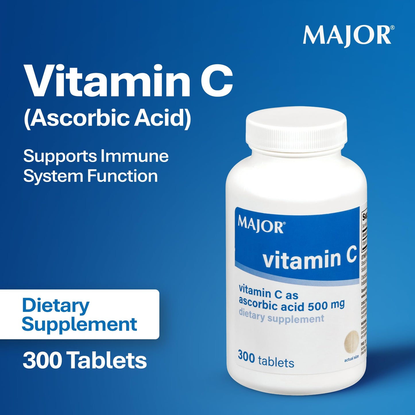 MAJOR Vitamin C-500 mg Ascorbic Acid Tablets, 300 Count