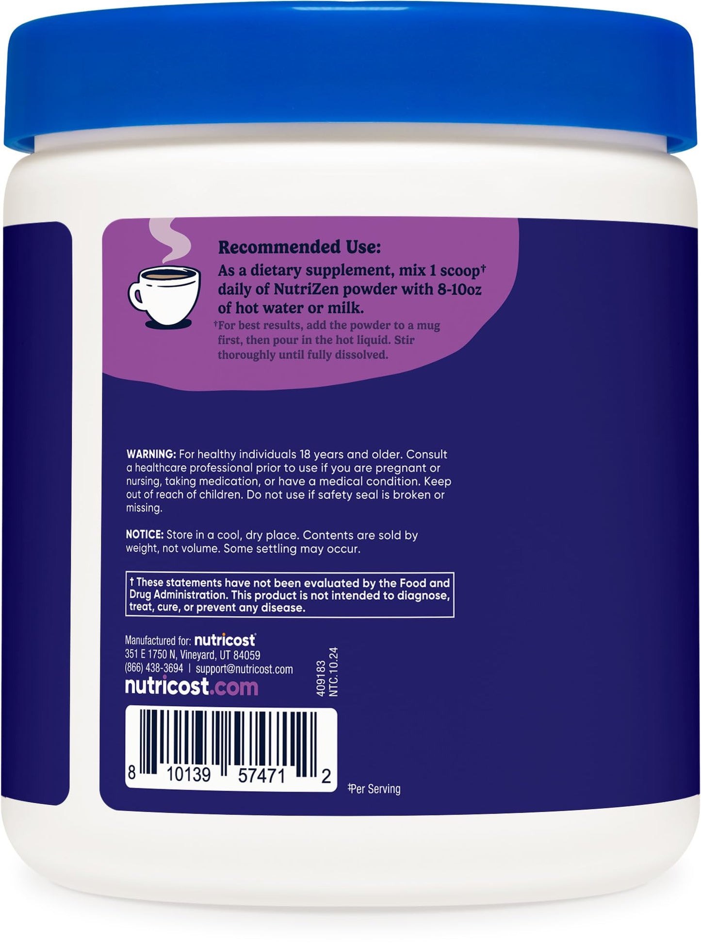 Nutricost Nutrizen PM Unwind Adaptogenic Mushroom Drink Powder 9.2 Ounce