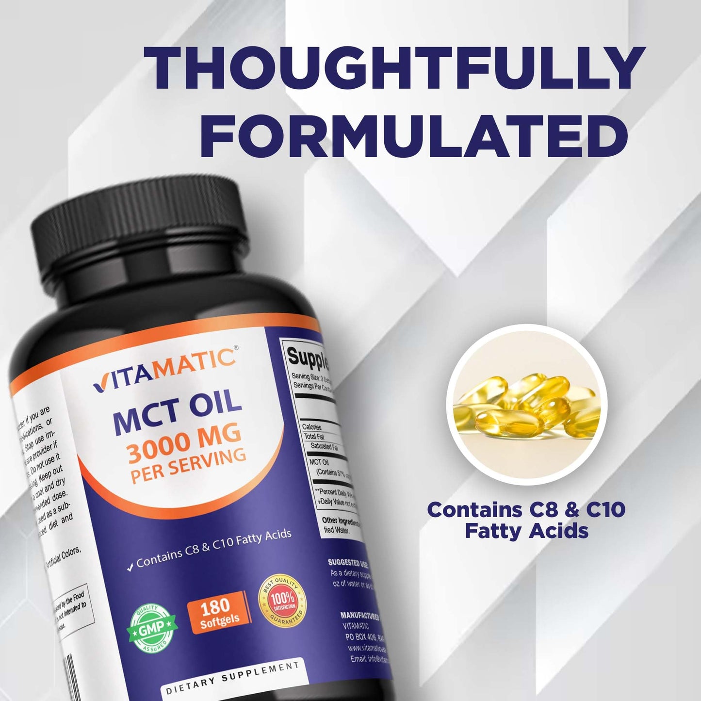 Vitamatic MCT Oil 3000 mg per Serving Softgels 180 Count