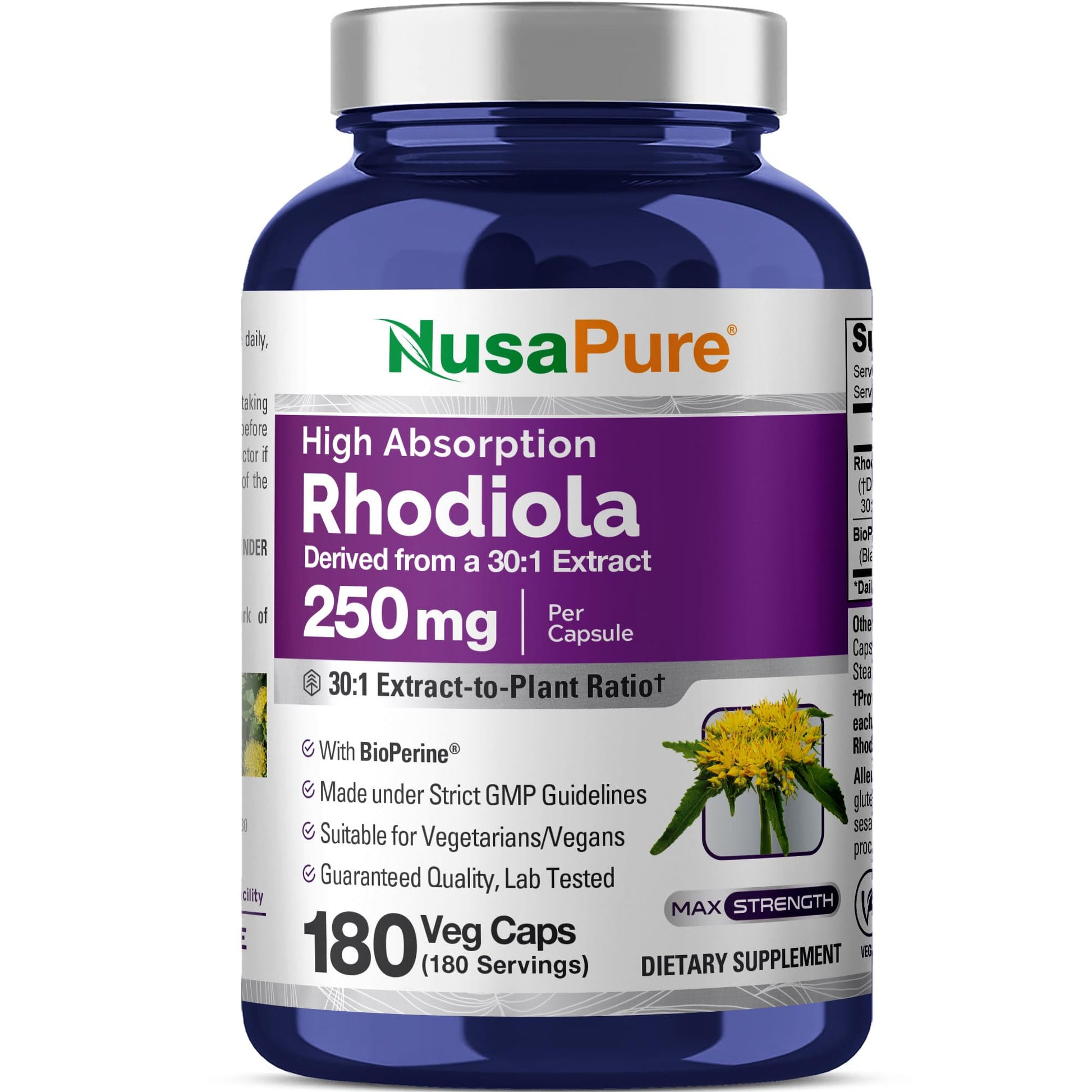 NusaPure Rhodiola Rosea Capsules 180 Count