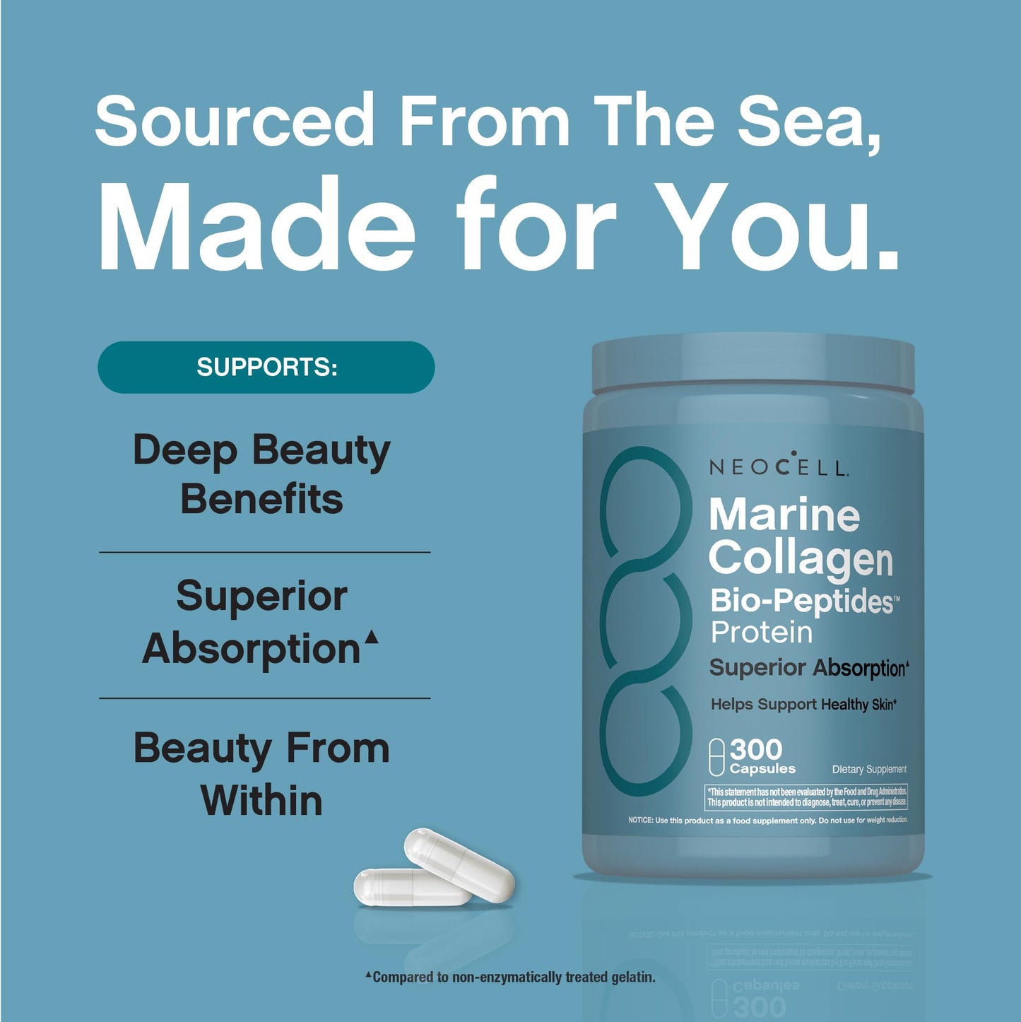 NeoCell Marine Collagen Peptides Capsules 300 Count