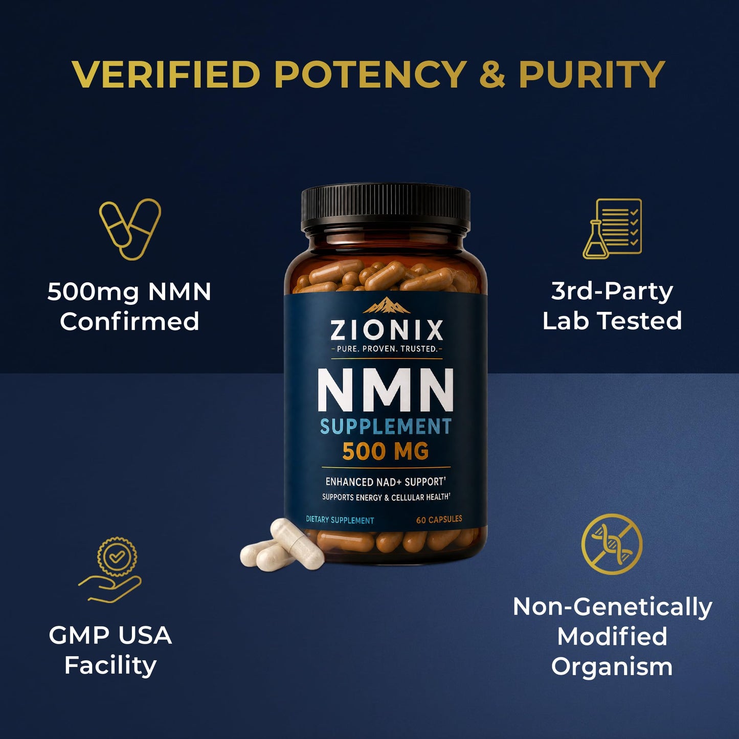 Zionix NMN Supplement 500mg Capsule, 1 Count