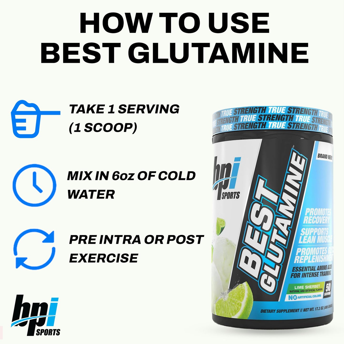 BPI Sports L-Glutamine Powder, 14.1 oz, Gut Health, Muscle Recovery & Immune Support