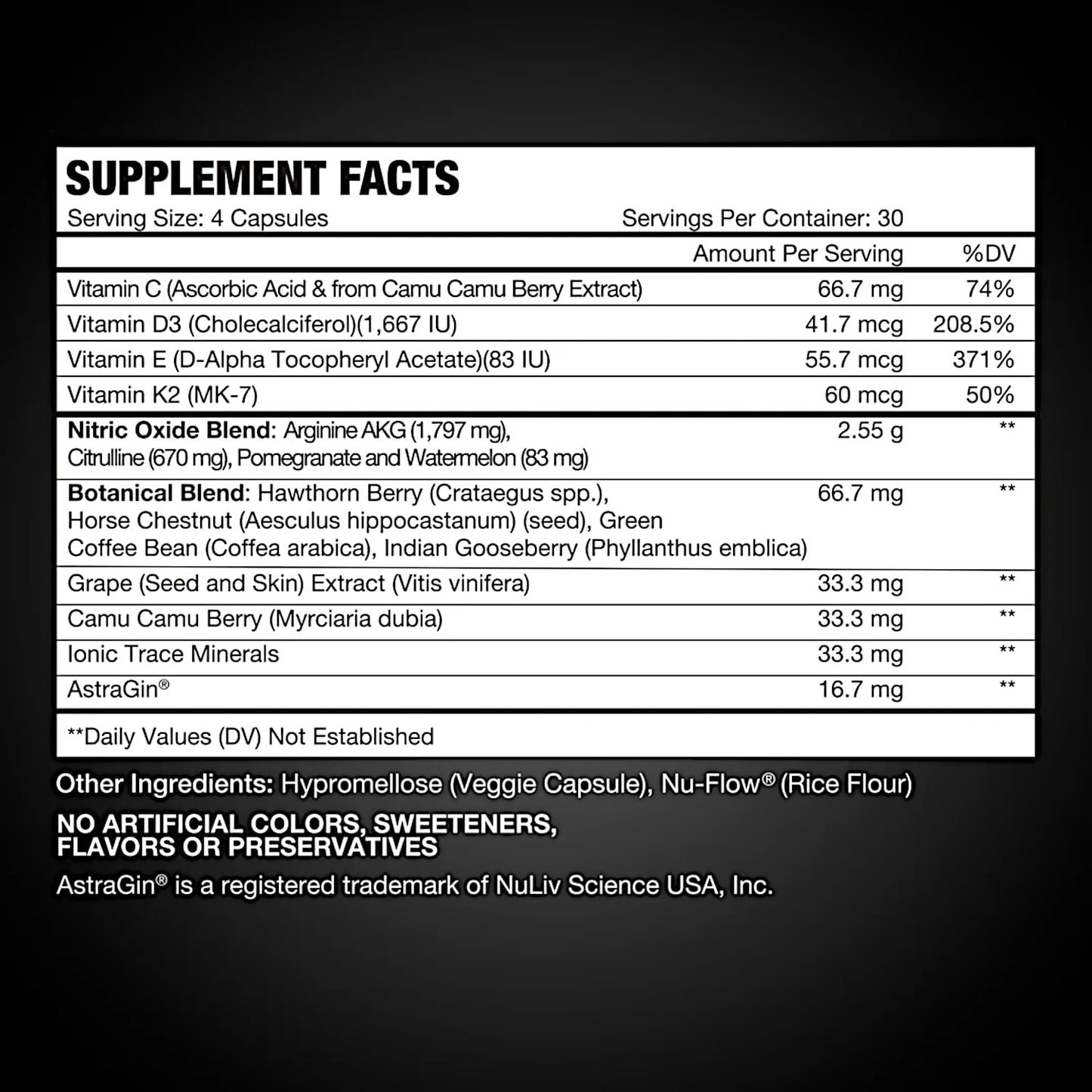 BioNox Nutrients Ultimate Nitric Oxide Premium Stamina & Performance Formula with AstraGin Ginseng, 120 Capsules