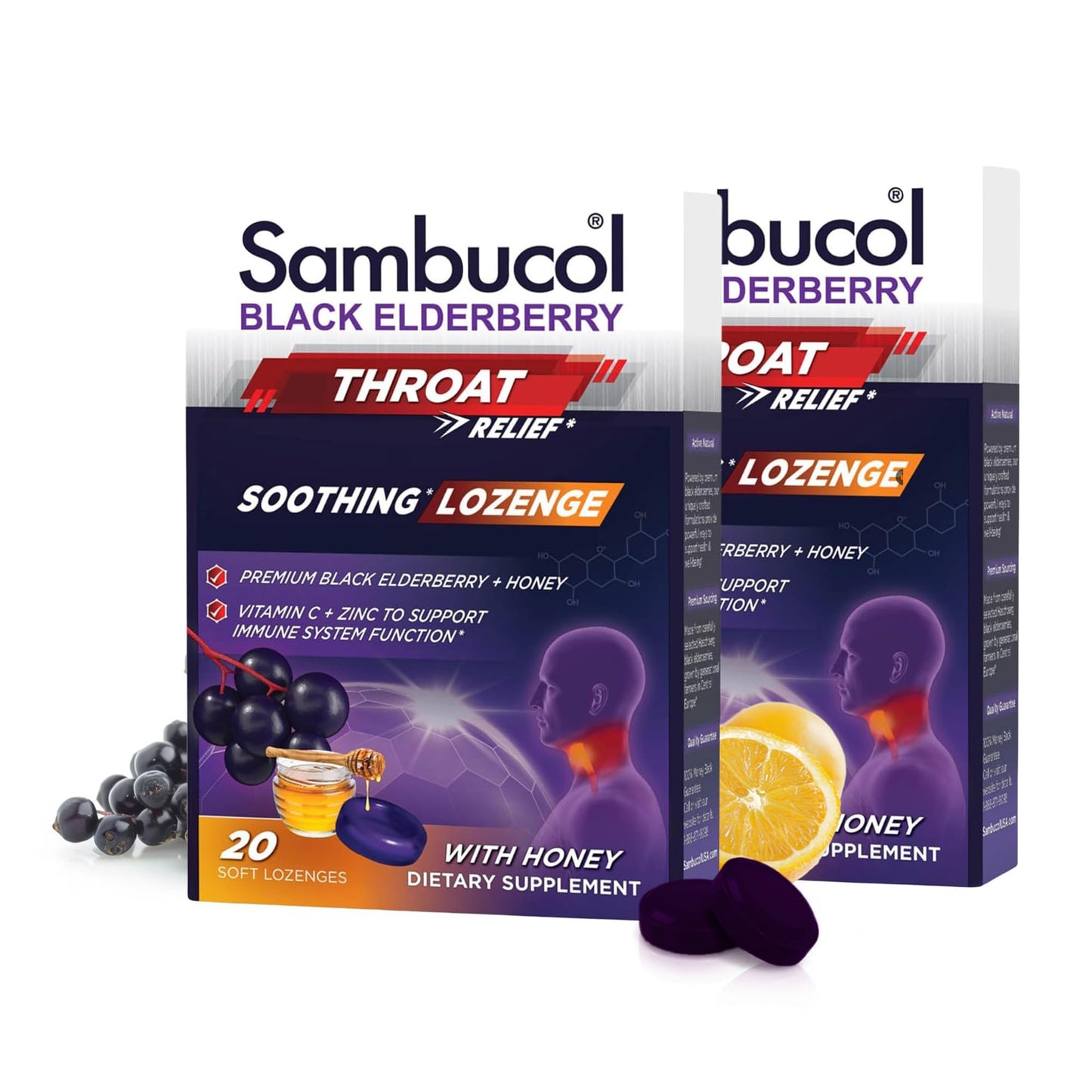 Sambucol Black Elderberry Throat Lozenge - Honey Tablet, 40 Count