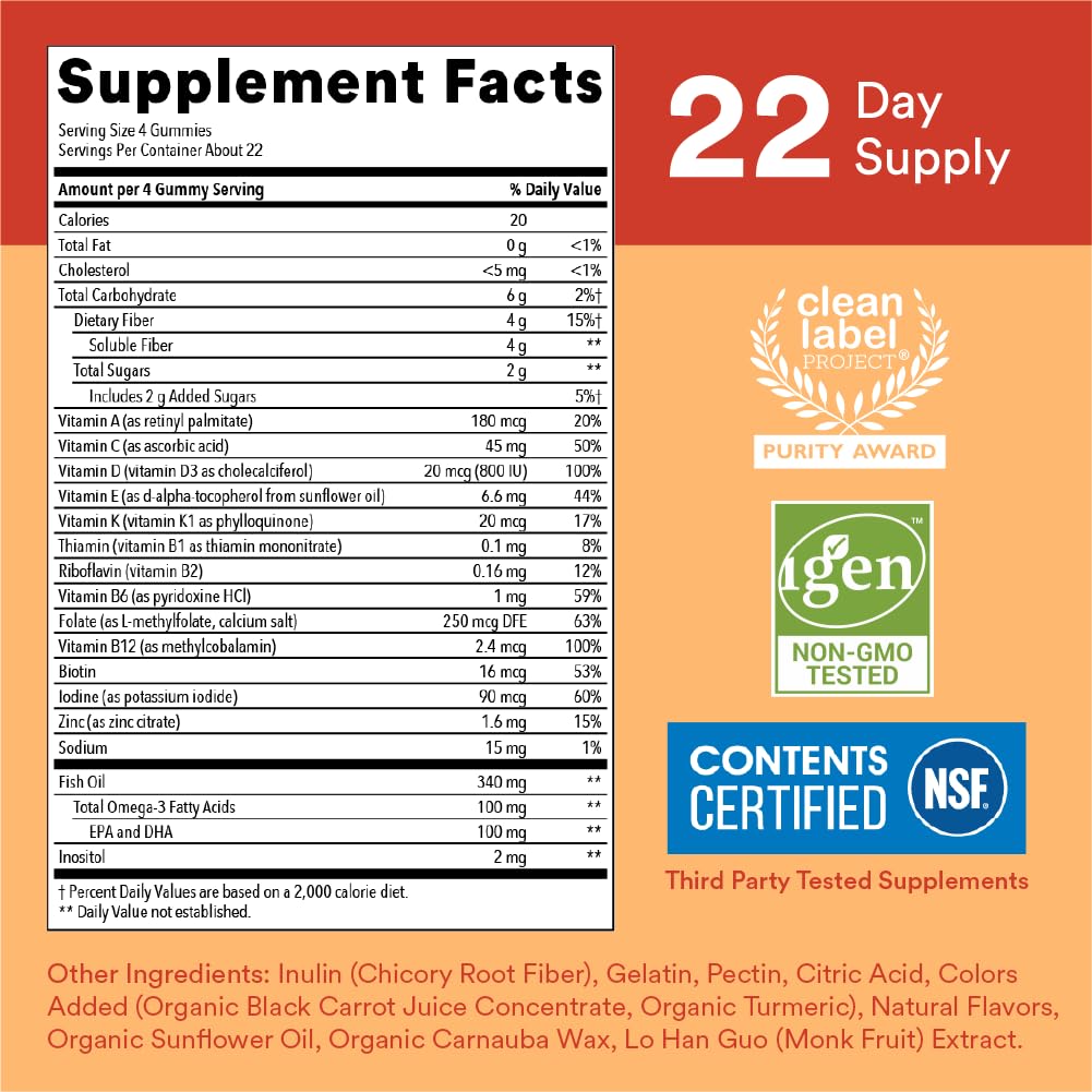 SmartyPants Kids Multivitamin Gummies and Fiber Supplement Gummy 90 Count