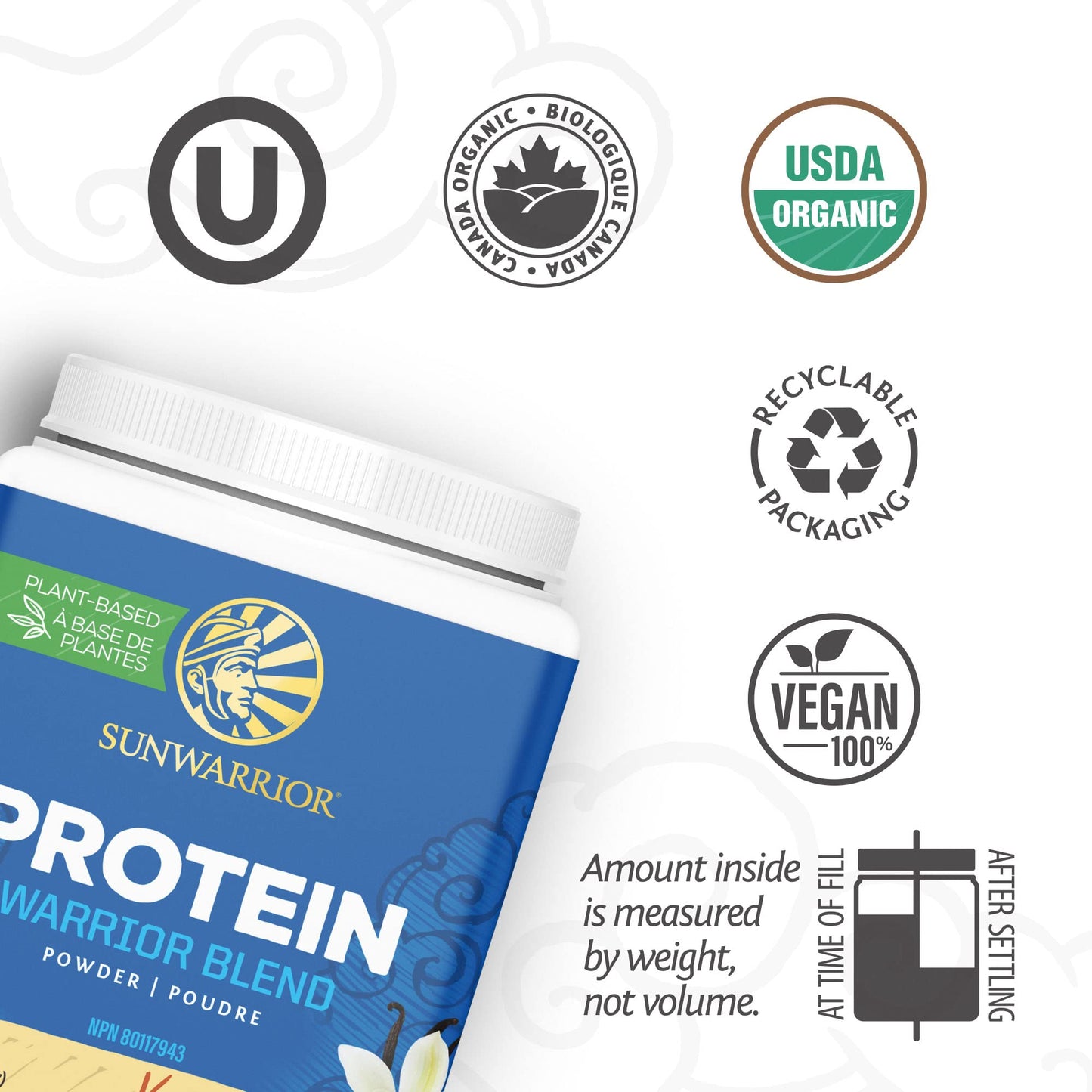 Sunwarrior Warrior Blend Plant Based Raw Vegan Protein Powder with Peas & Hemp Vanilla, 13.2 Ounce