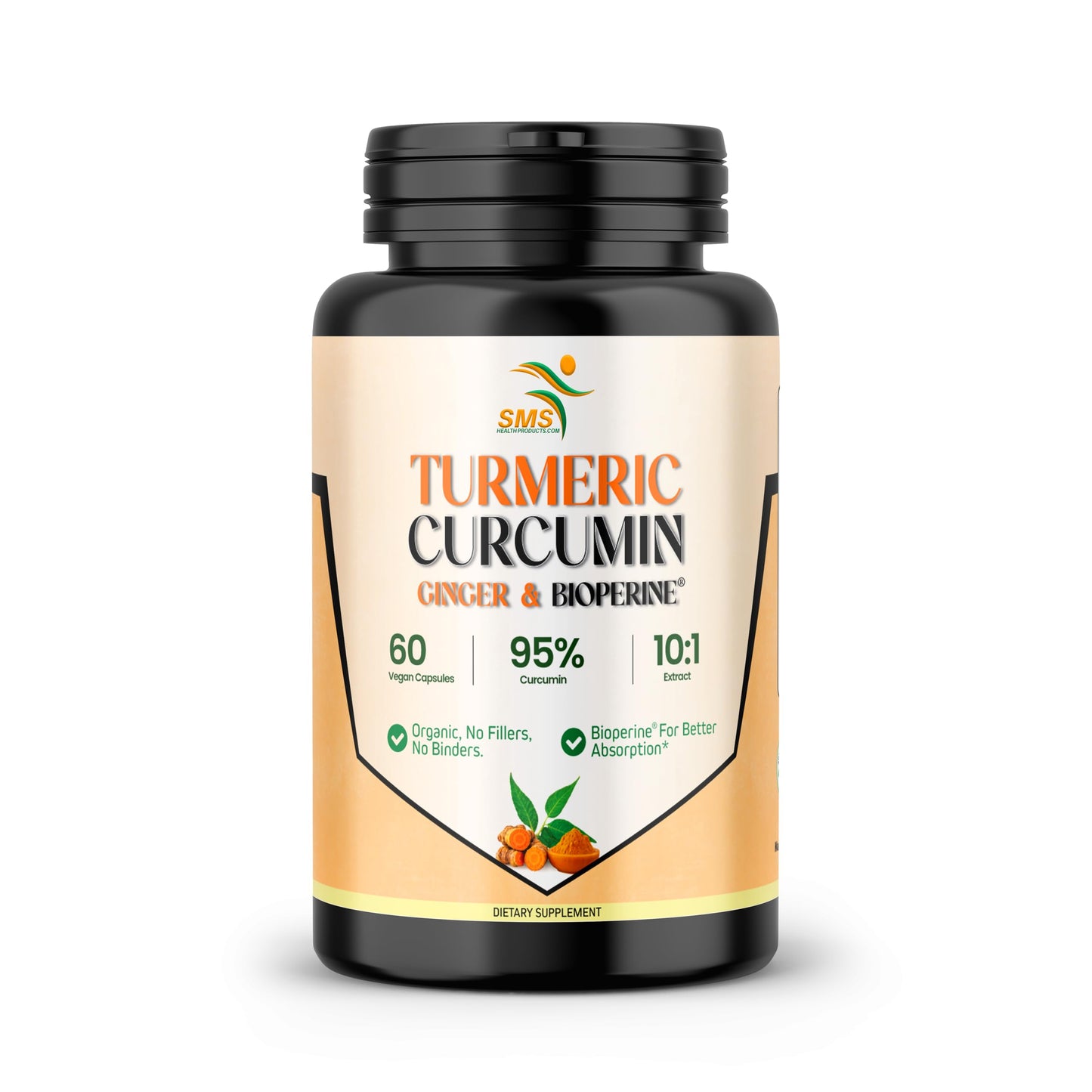 SMSHEALTHPRODUCTS.com Turmeric Curcumin with Ginger, BioPerine Black Pepper, 95% Curcuminoids, Natural Joint & Healthy Inflammatory Support, Antioxidant Turmeric Supplement, 60 Veggie Capsules