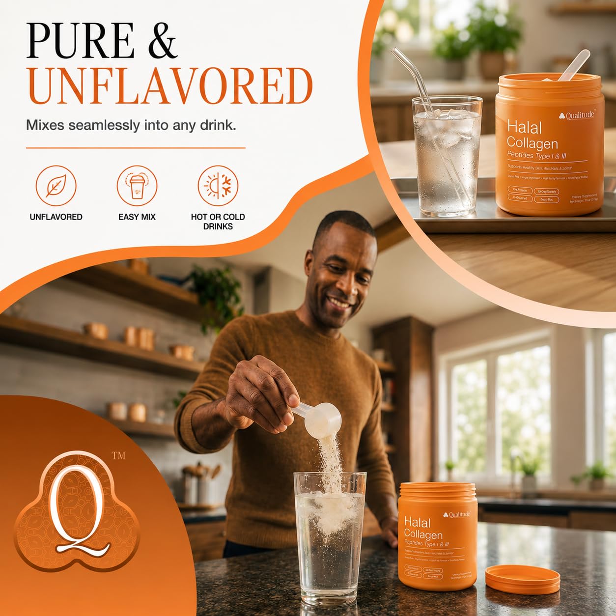 QUALITUDE Collagen Peptides Powder Halal Grass-Fed Bovine Unflavored, 11 oz