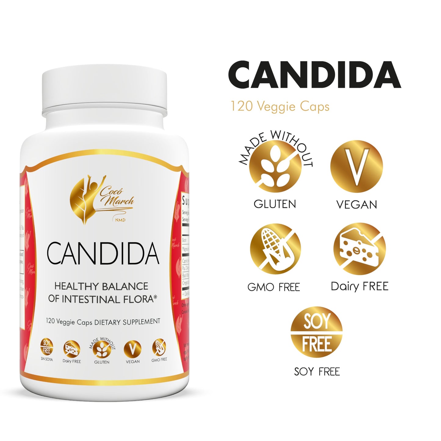 Cocó March N.M.D Candida Cleanse 30 Day Herbal Detox with Digestive Enzymes Capsule 120 Count