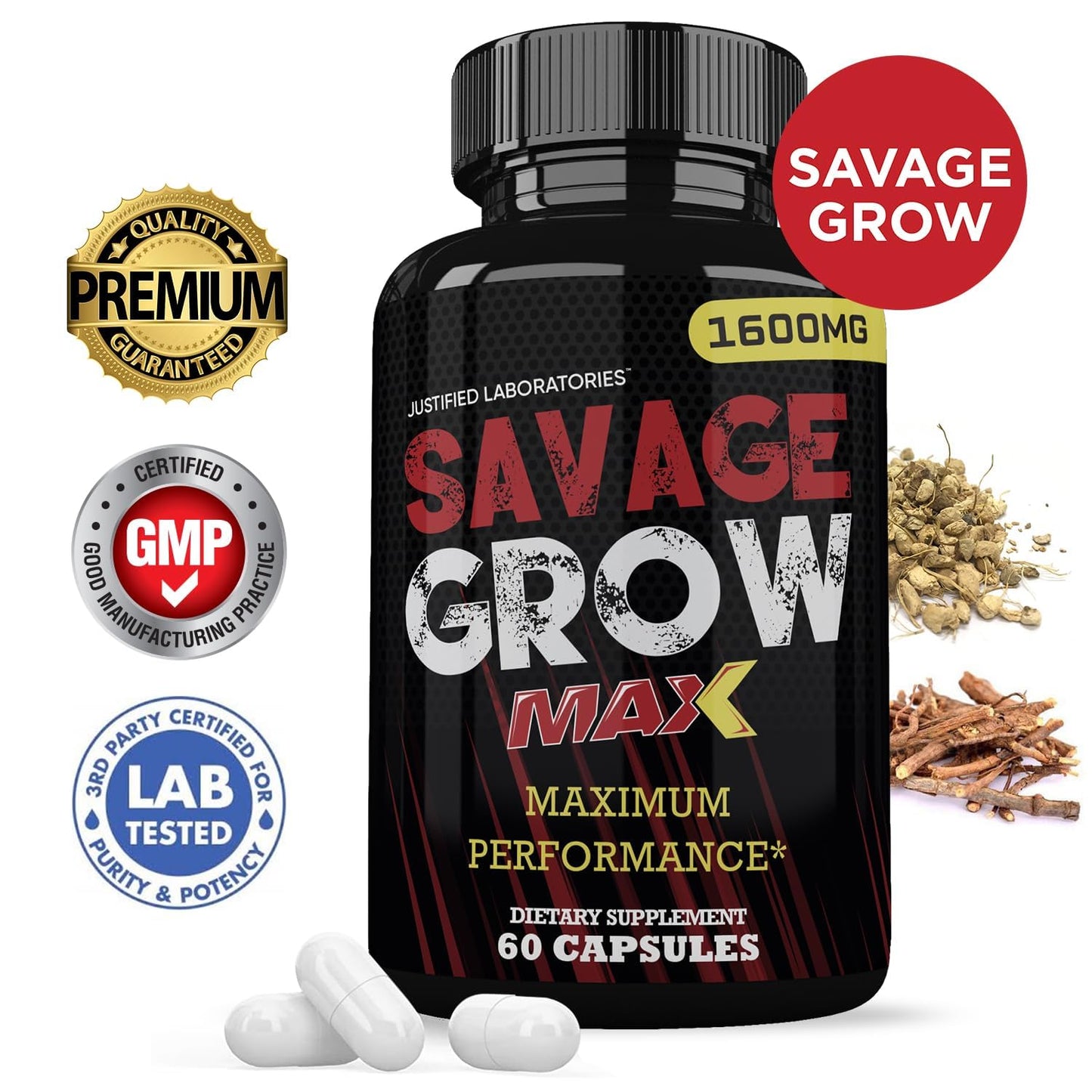 Justified Laboratories Savage Grow Max 1600MG Advanced Men's Health Formula 60 Capsules