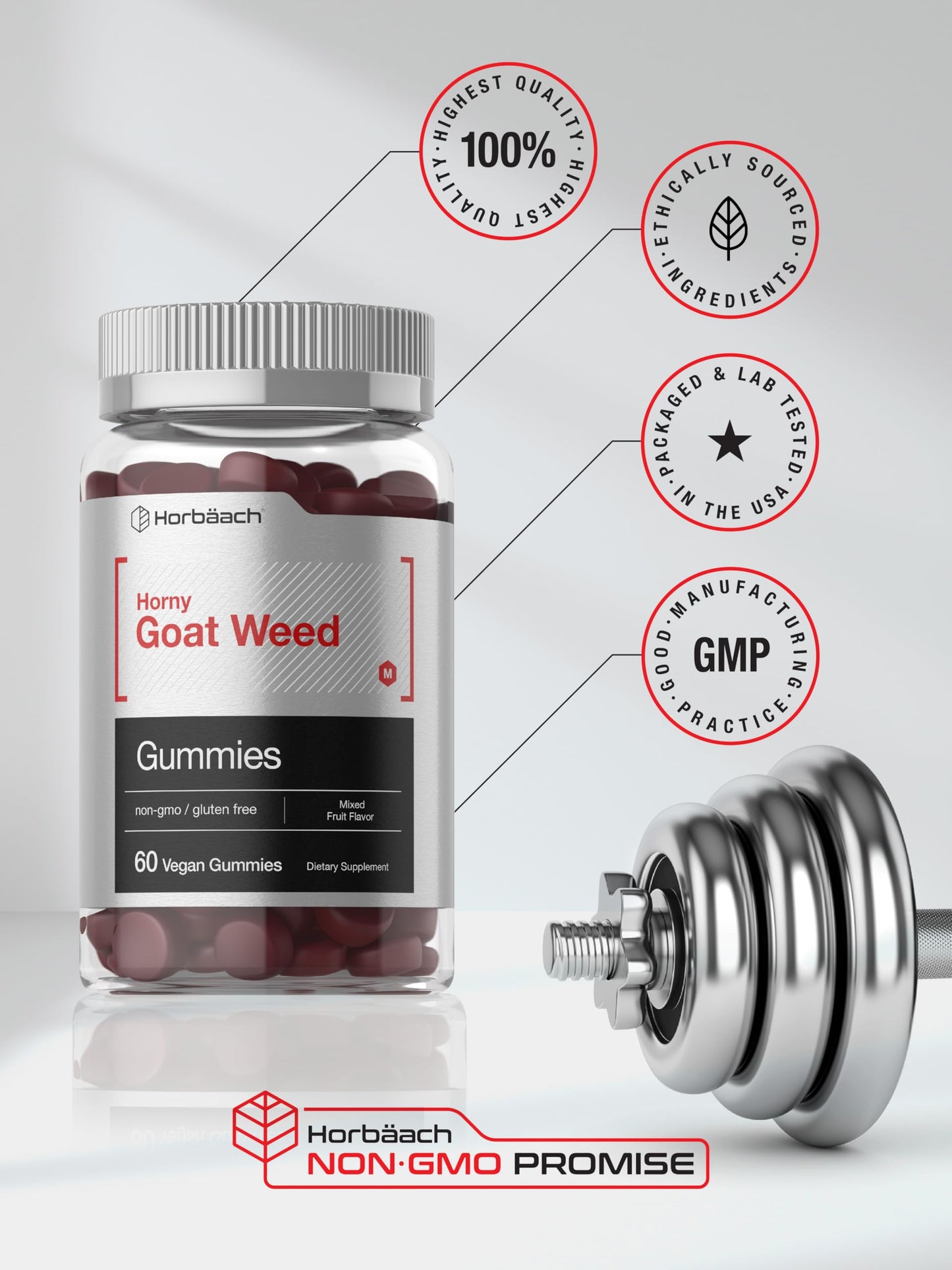 Horbäach Horny Goat Weed for Men and Women Gummies, 60 Count