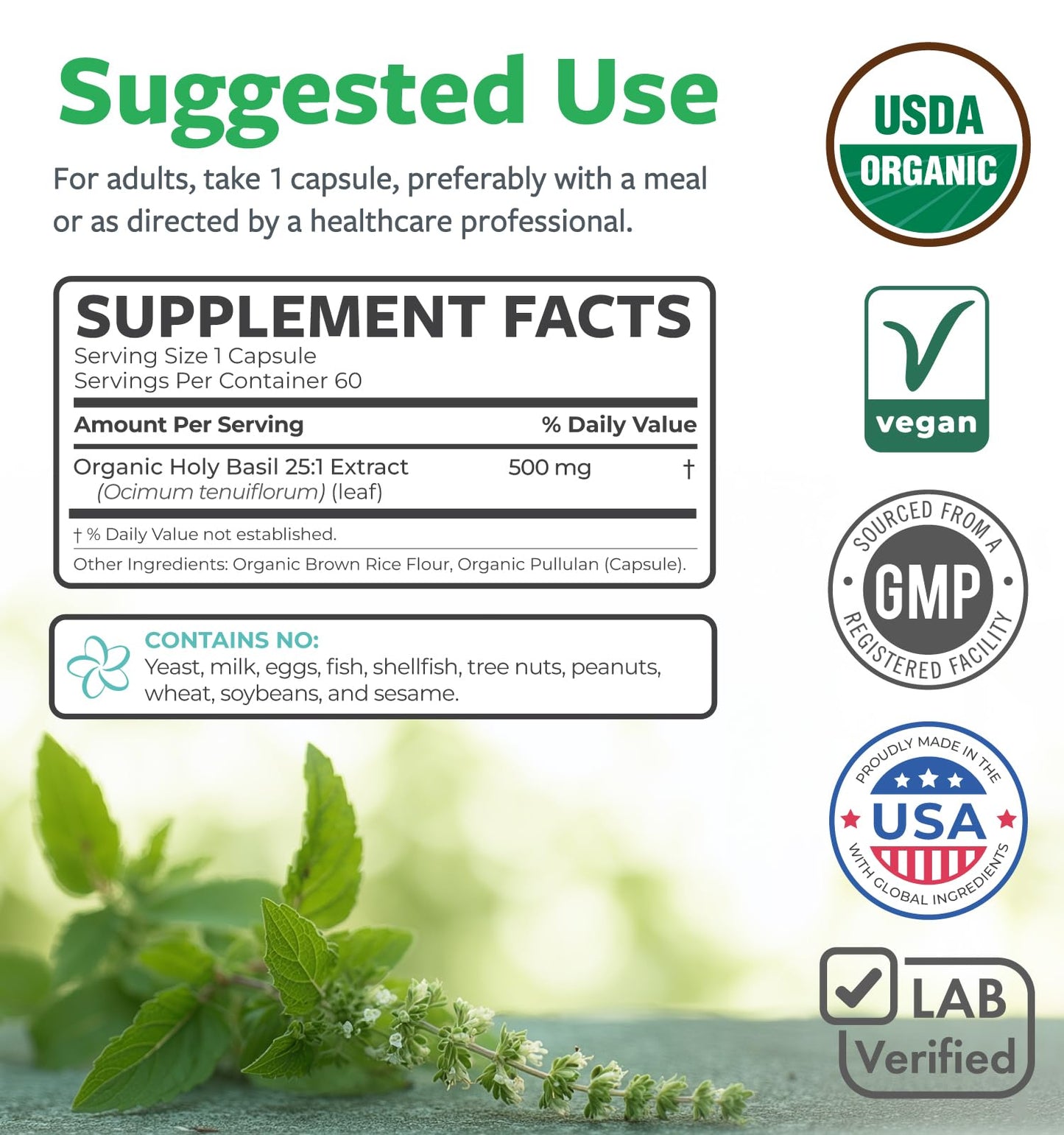 PURE CO Holy Basil Supplement 60 Capsules