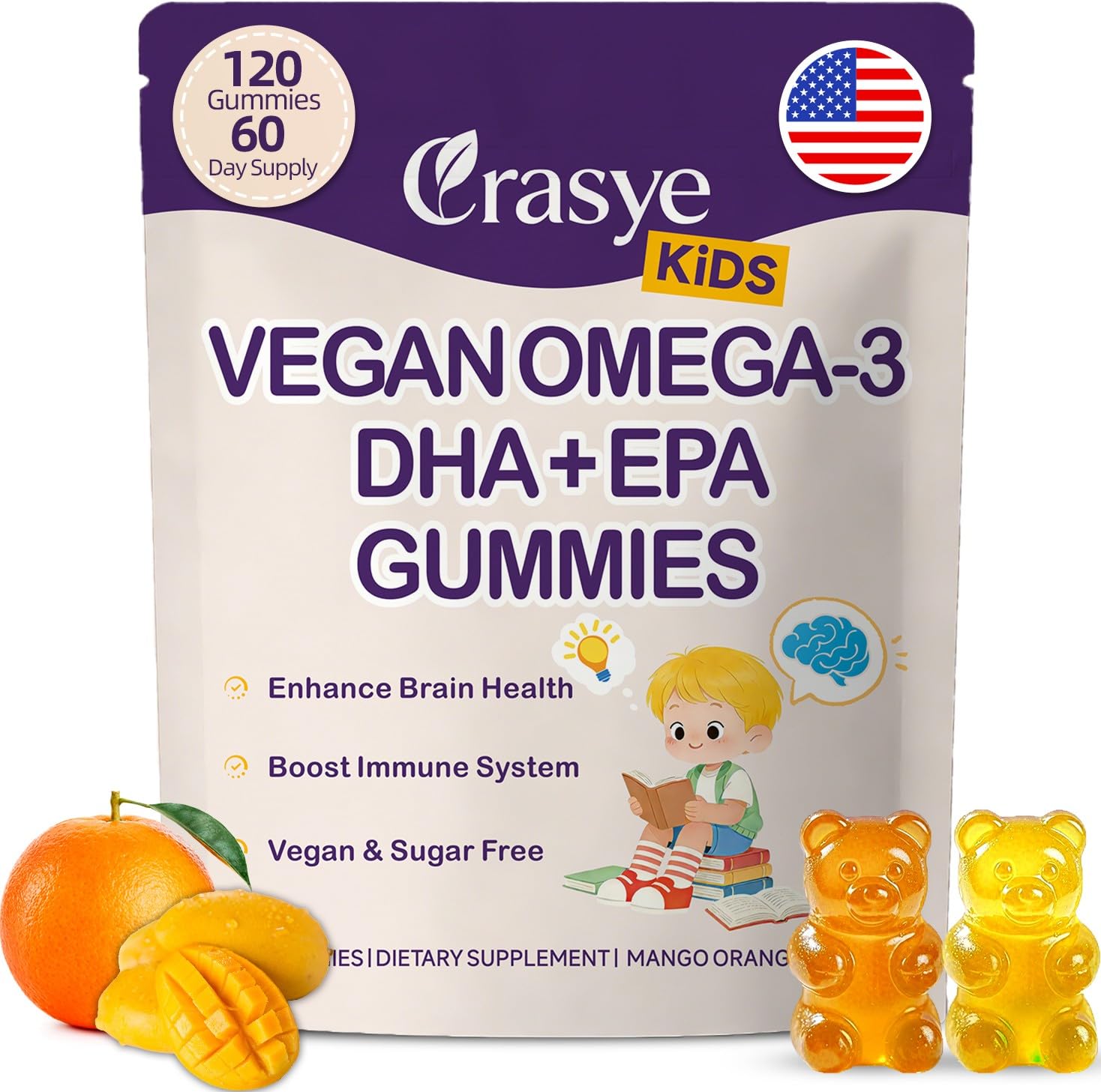 Crasye Omega 3 Gummies for Kids & Teens, 120 Count