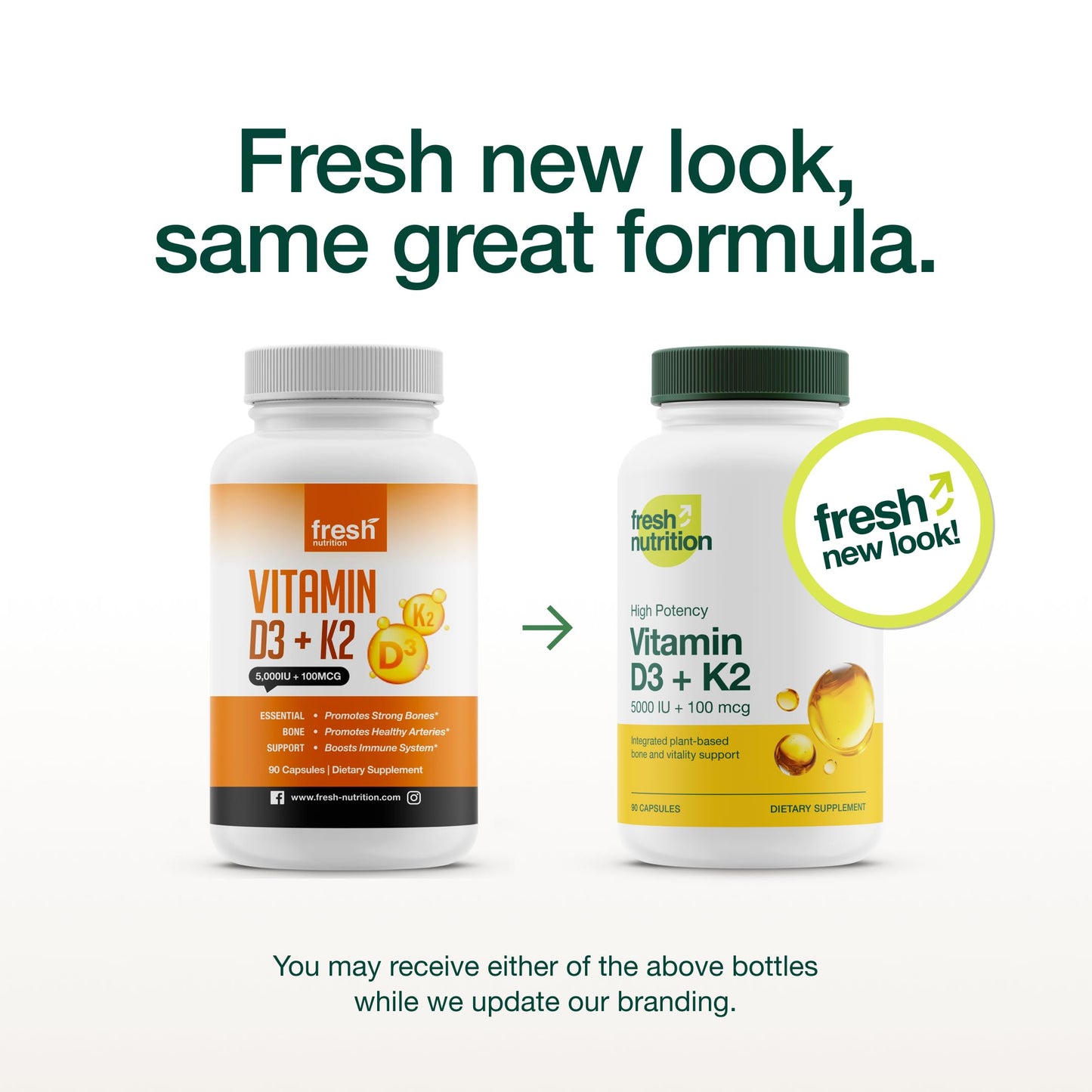 Fresh Nutrition Vegan Vitamin D3 + K2 Capsules 90 Count