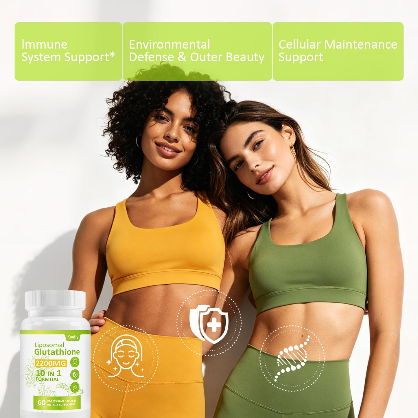KUAFLY Liposomal Glutathione 2200 MG per Serving, 10-in-1 Comprehensive Formula with Vitamin C, Alpha-Lipoic Acid, Resveratrol, Milk Thistle, Non-GMO Nutritional Supplement, 180 Capsules
