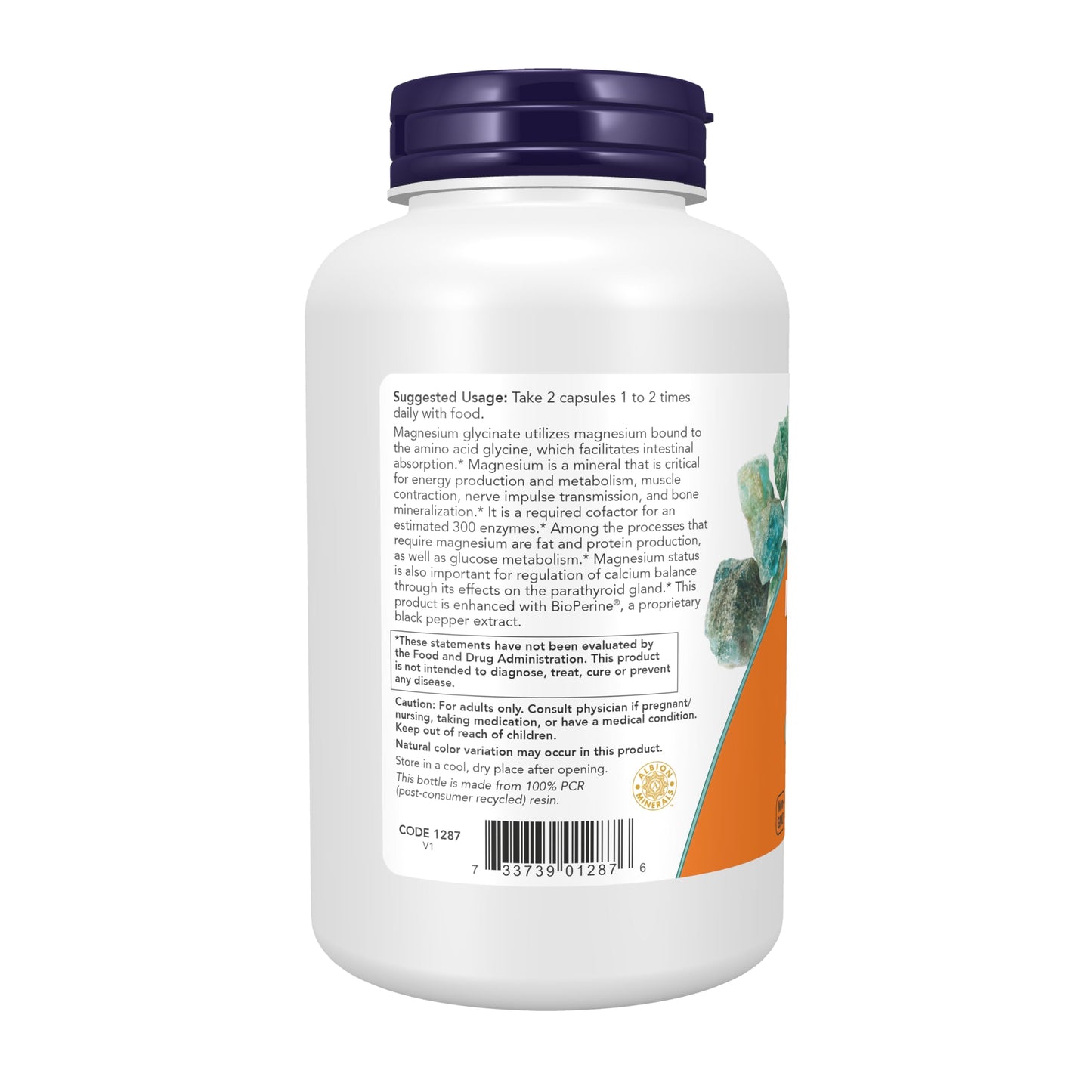 NOW Foods Magnesium Glycinate with BioPerine Capsule, 180 Count