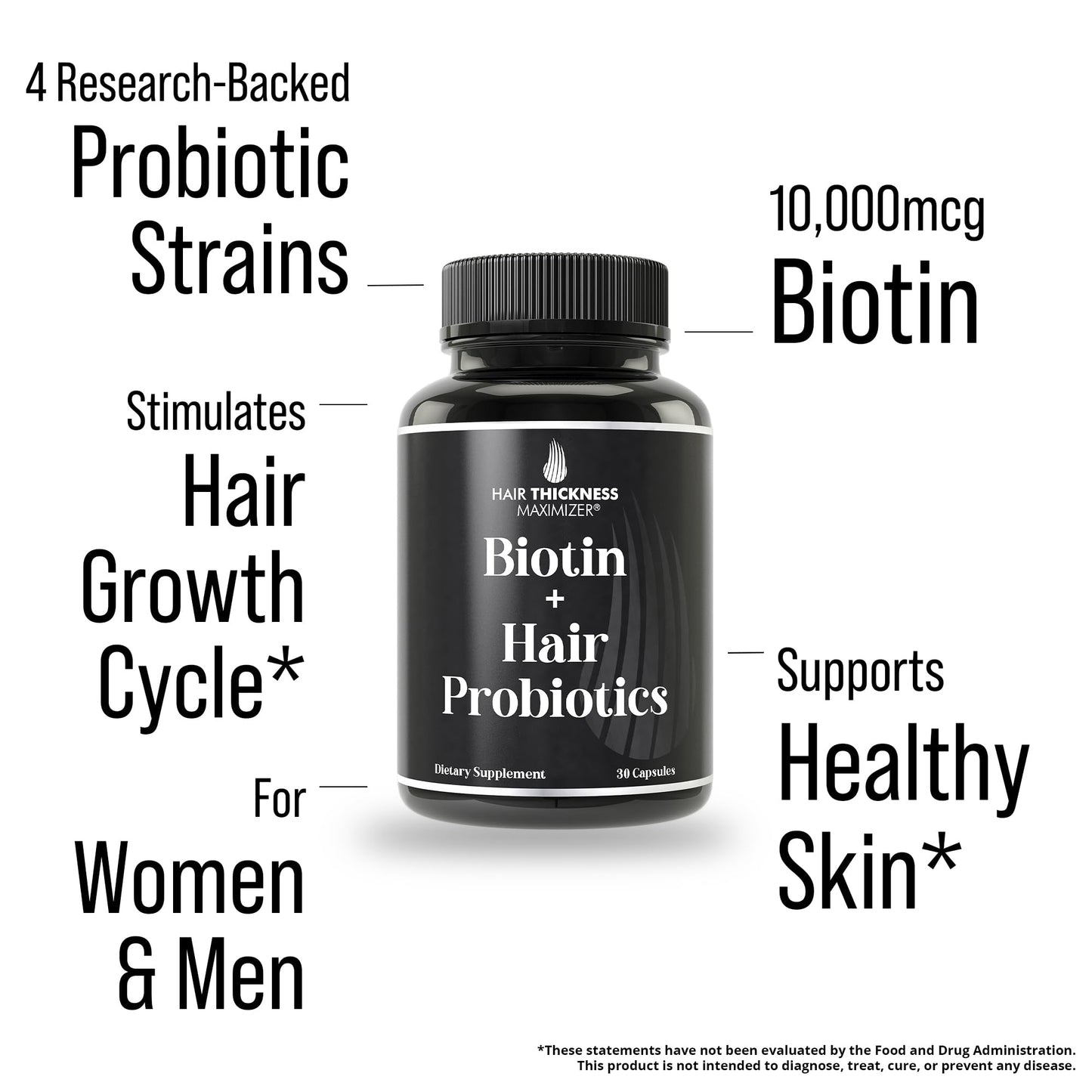 Hair Thickness Maximizer Biotin 10000mcg Hair Growth Vitamins with Probiotics Capsule, 30 Count