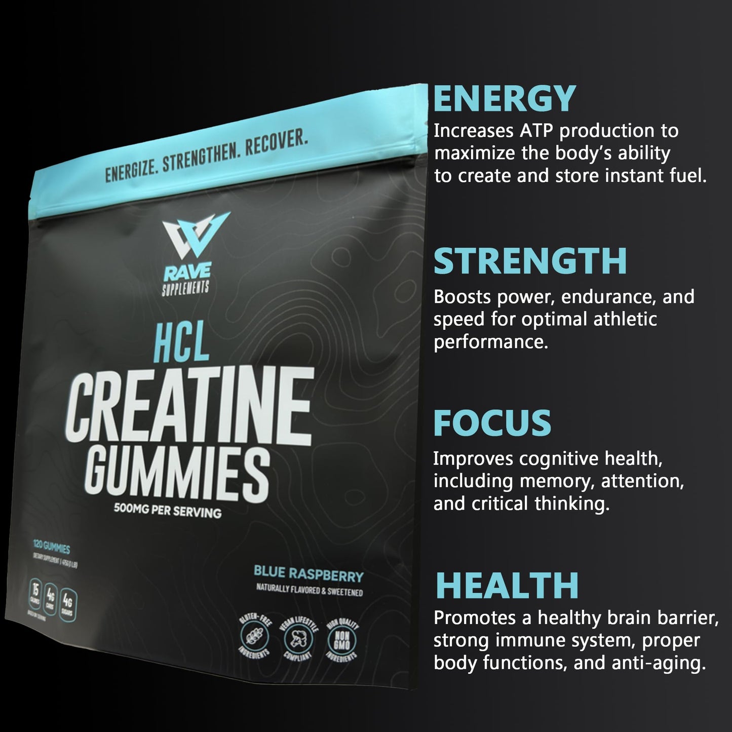 Rave Creatine HCl Gummies 120 Count