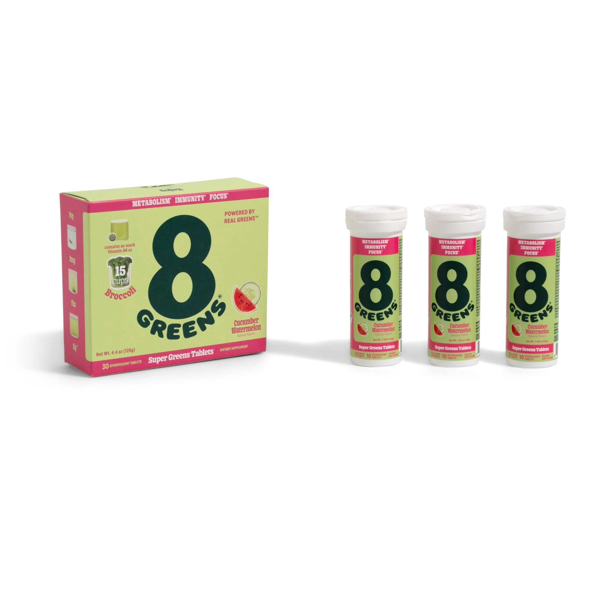 8G 8Greens Supergreens Cucumber Watermelon Effervescent Tablets 30 Tablets