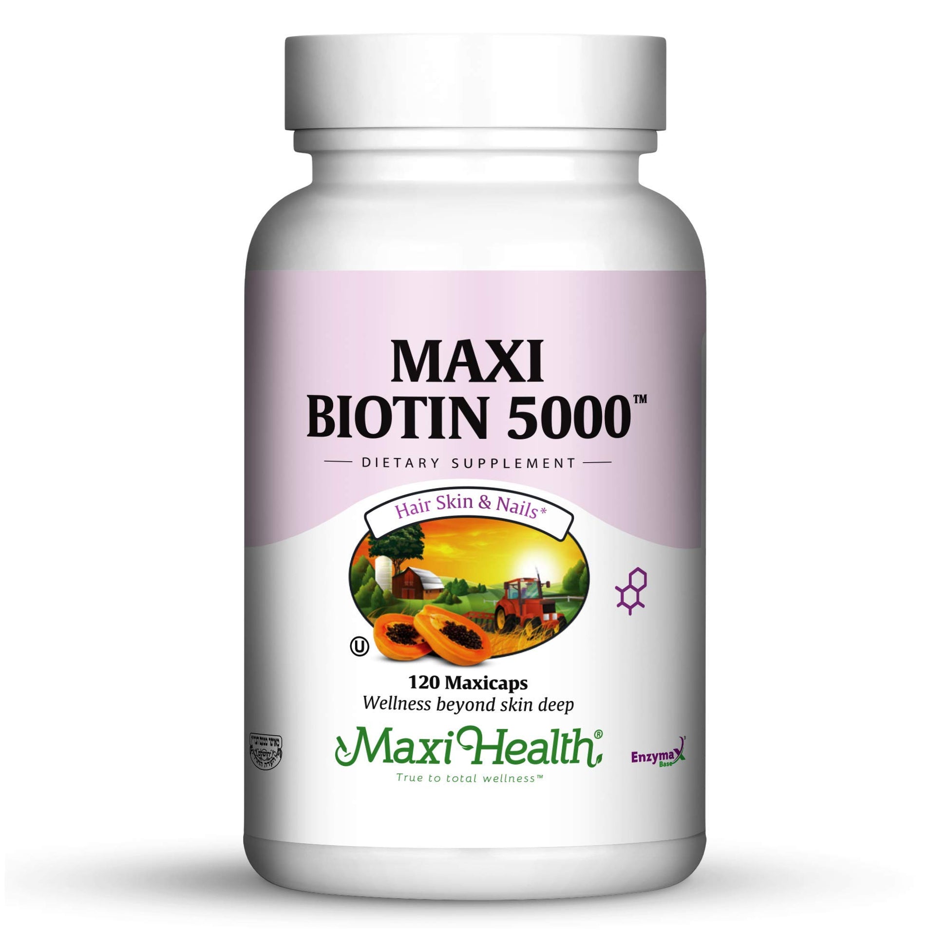 Maxi Health Biotin 5000 mcg – Hair Skin and Nails Vitamins for Women & Men – High Potency Vitamin B7 Supplement for Hair Growth, Strong Nails & Healthy Skin – Kosher, Doctor Formulated, 120 Capsules