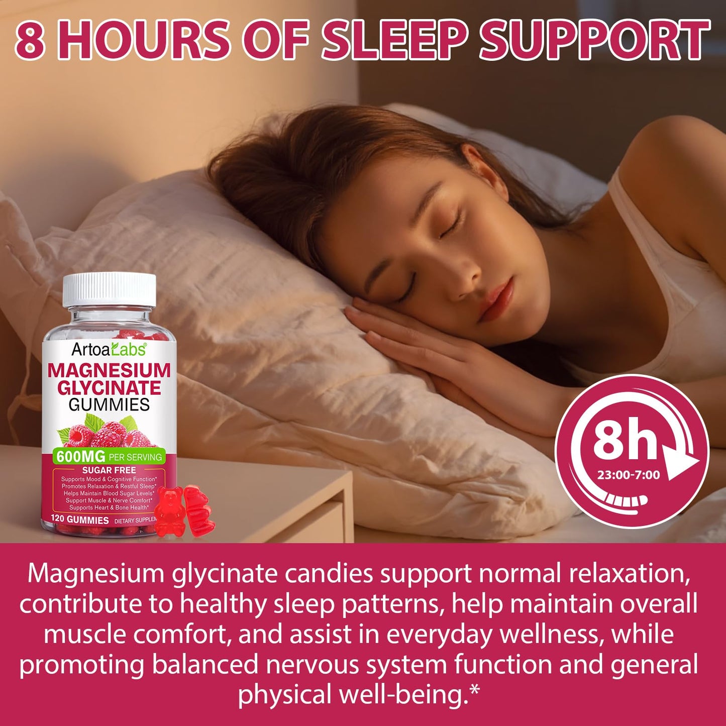 WOJBALMN Magnesium Glycinate Gummies with L-Threonate, 120 Gummies