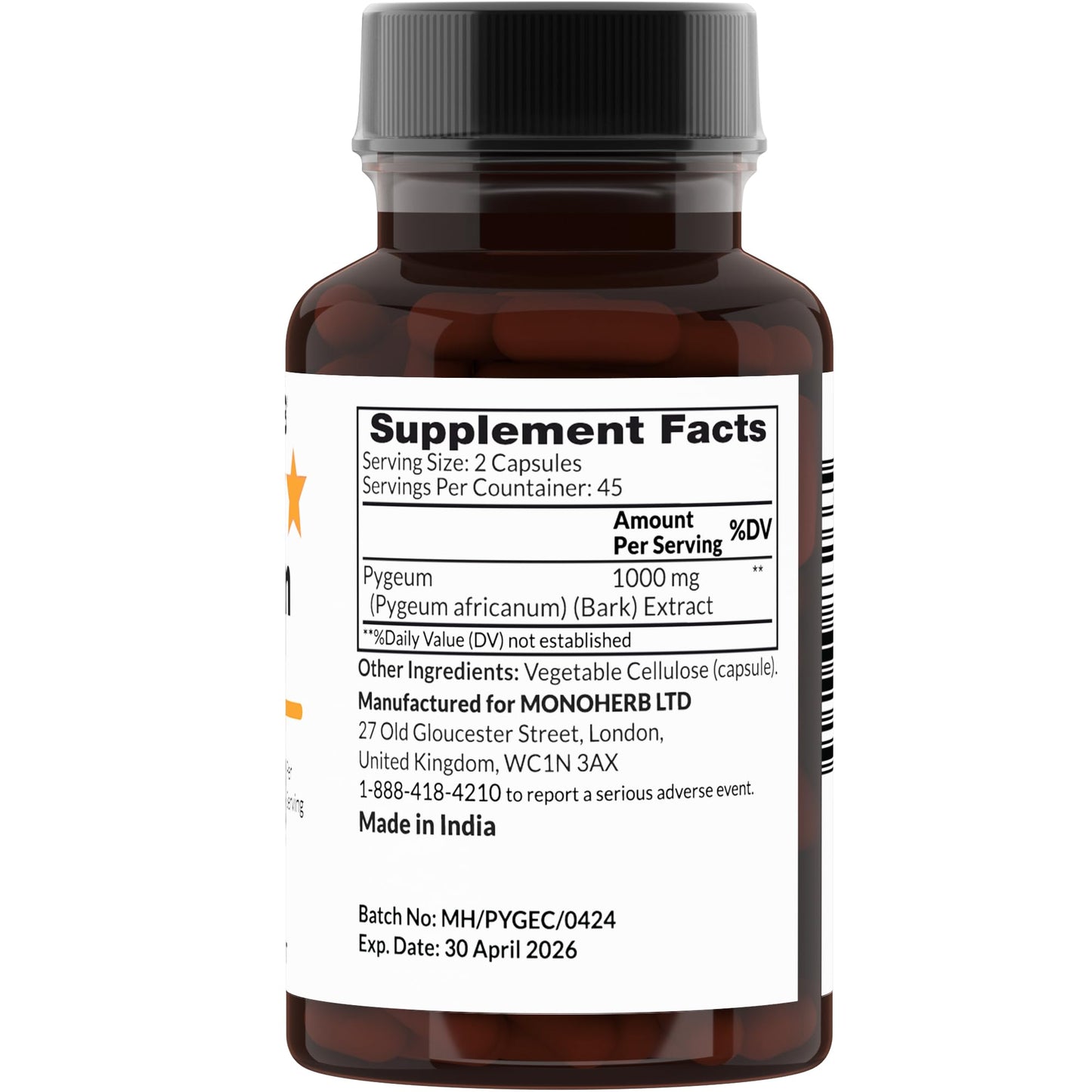 MONOHERB Pygeum Extract 1000 mg Capsules, 90 Count