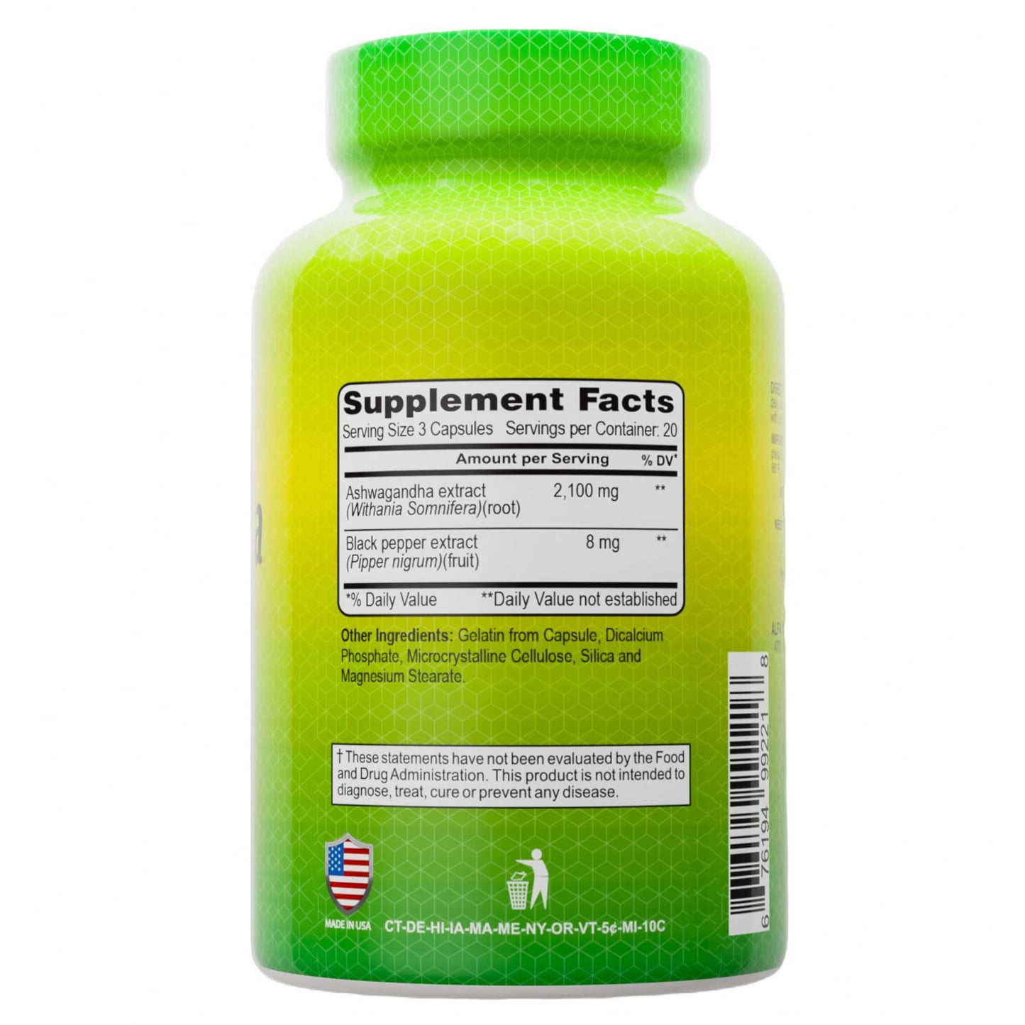 ALFA VITAMINS Ashwagandha Vitamin Supplement Capsule, 60 Count