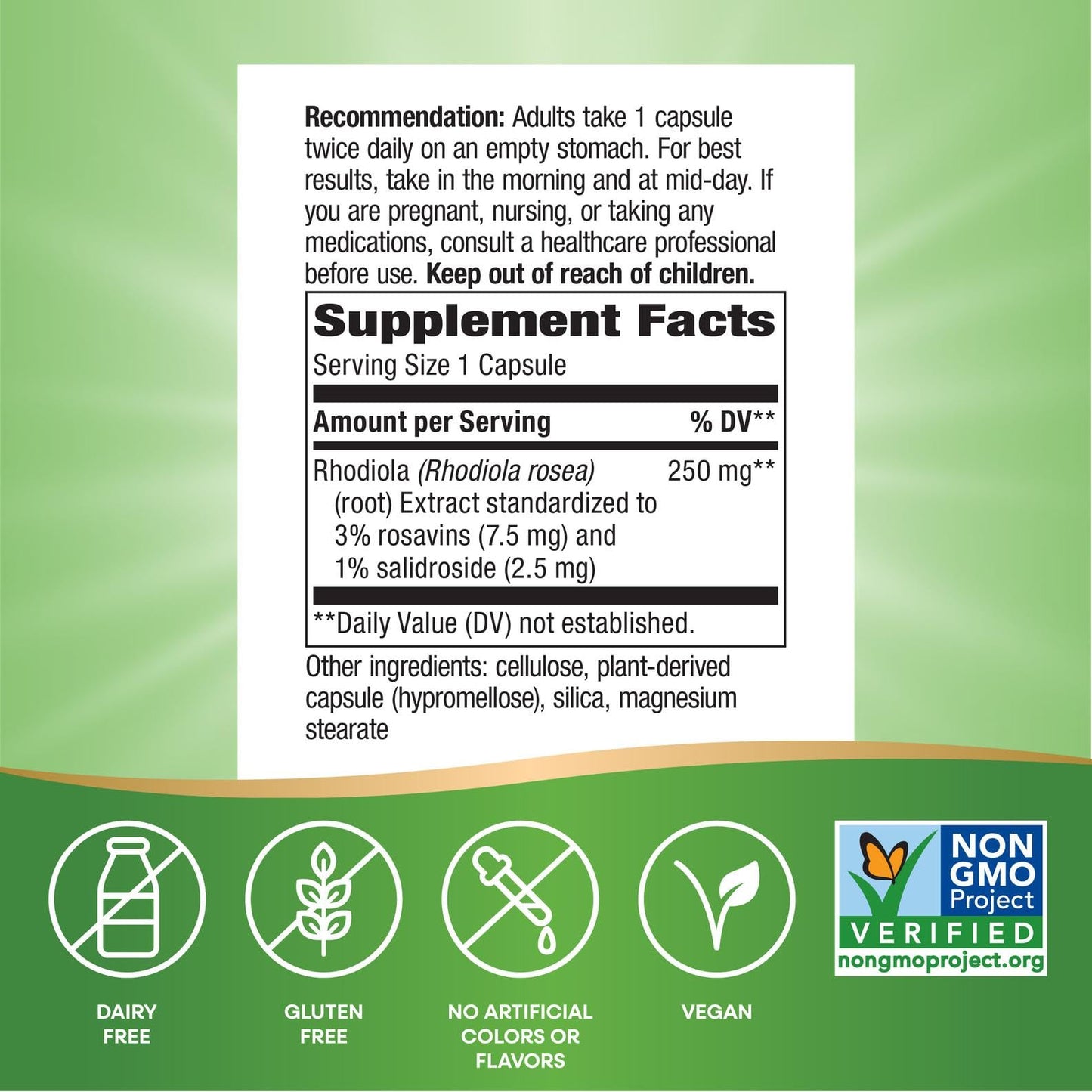 Nature's Way Rhodiola 250mg Capsules for Cognitive Performance & Energy Support, 60 Count