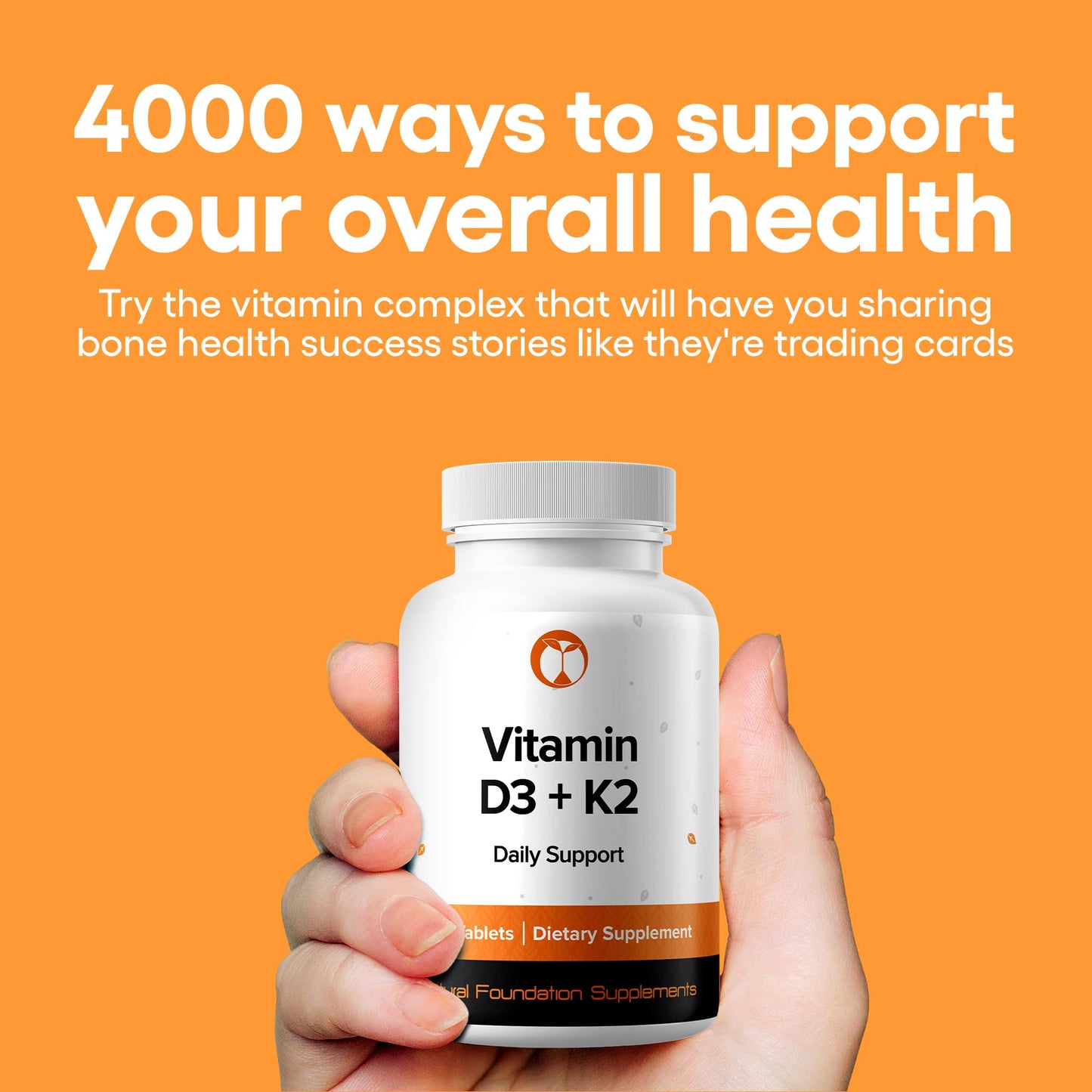 Natural Foundation Supplements Vitamin D3+K2 4000IU + 100mcg MK7 Vegetarian Tablets 240