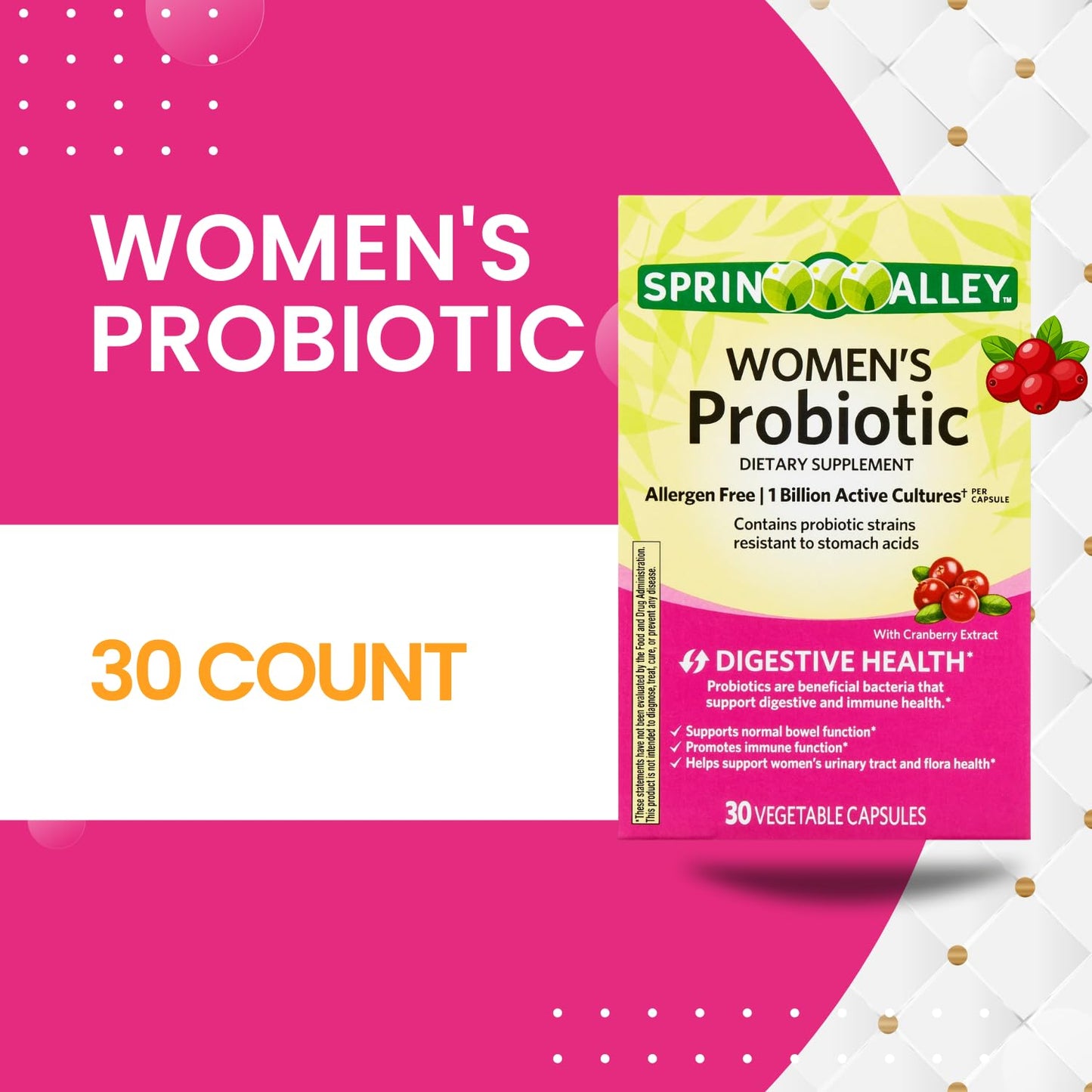 Generic Probiotics for Women Capsules, 1 Billion CFUs, 30 Count