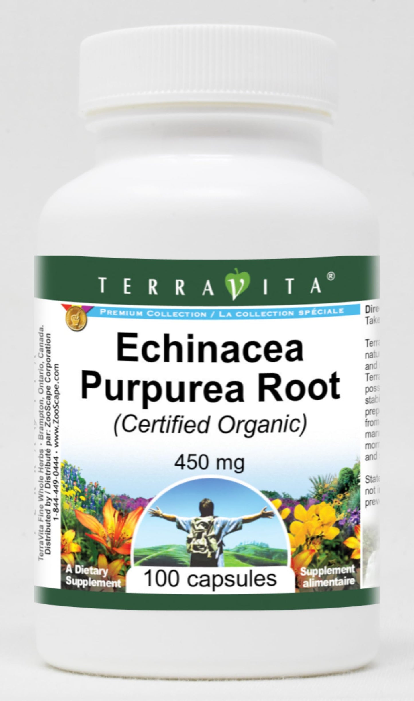 Terravita Echinacea Purpurea Root (Certified Organic) 450 mg Capsule, 100 Count
