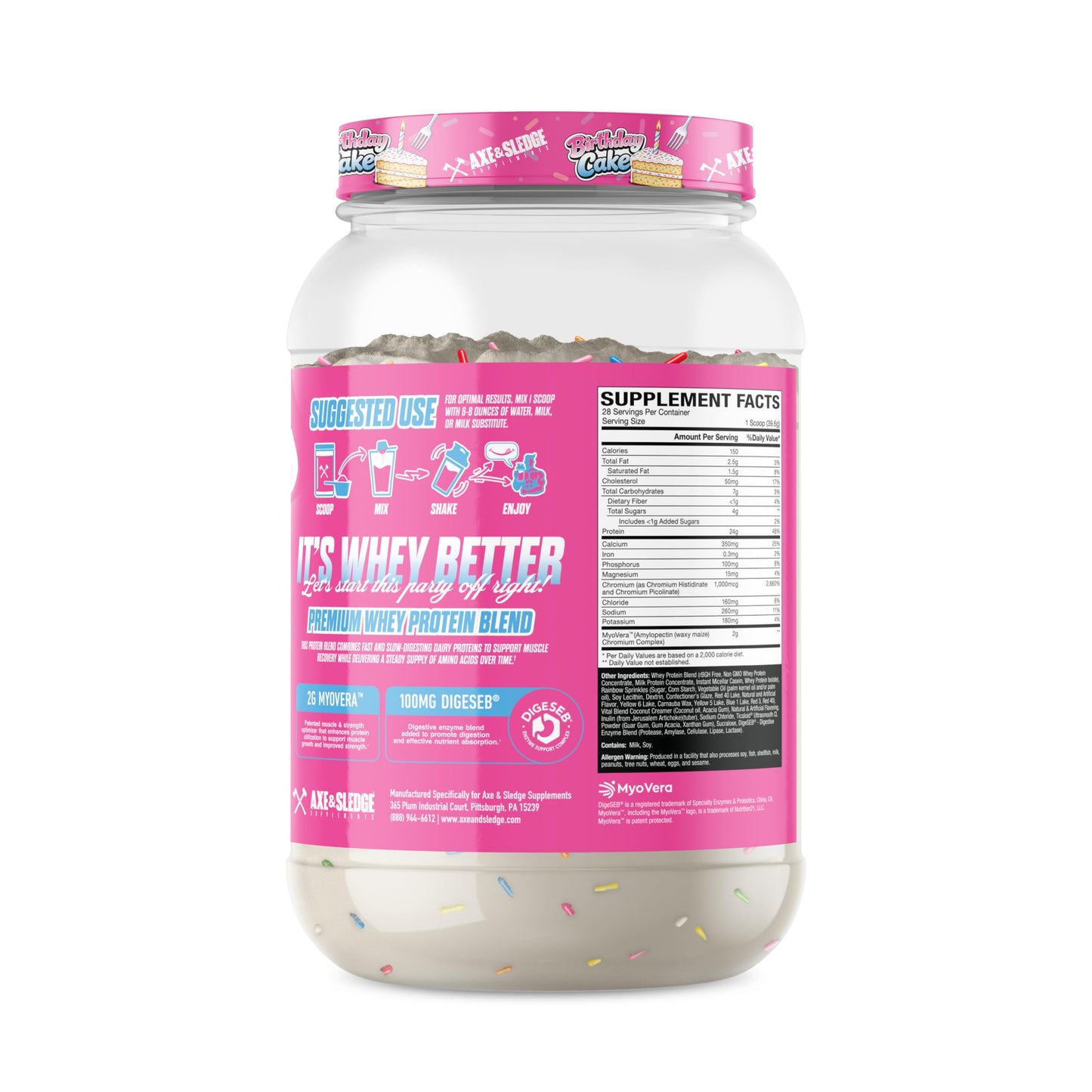 Axe & Sledge Whey More Protein Blend Protein Powder Birthday Cake