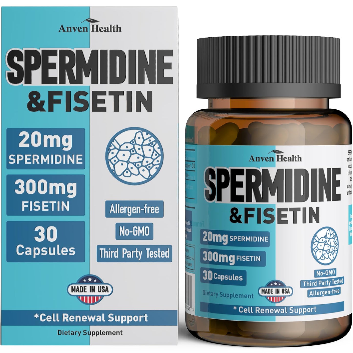 Anven Health Apigenin 200mg with L-Theanine 400mg + Spermidine 20mg & Fisetin 300mg Capsules, 61 Capsules