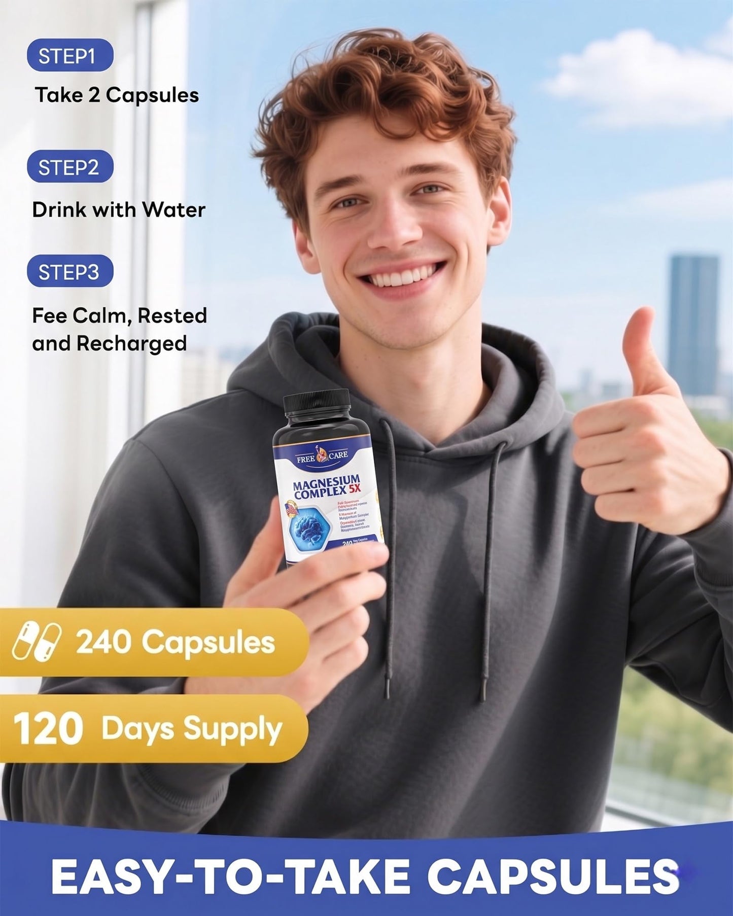 FreeCare Magnesium Complex Veggie Capsules, 820mg, 240 Capsules