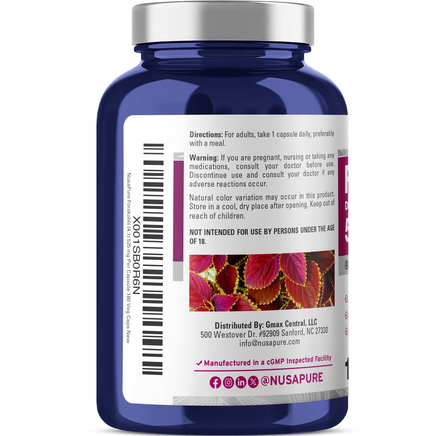 NusaPure Forskohlii 525mg Capsules, 180 Count