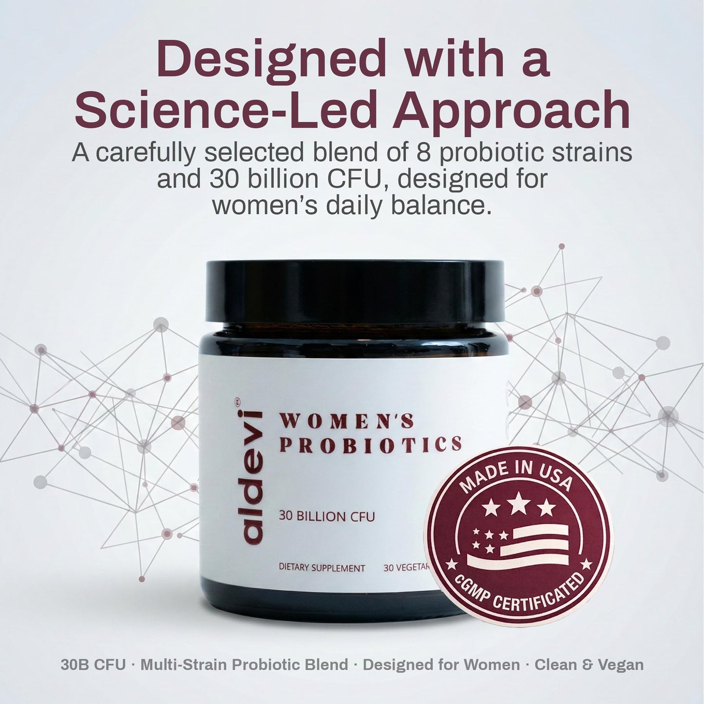 aldevi Women’s Probiotics 30 Billion CFU with Cranberry, Made in USA – Daily Support for Vaginal pH, Urinary & Digestive Health – Vegan, 30 Capsules