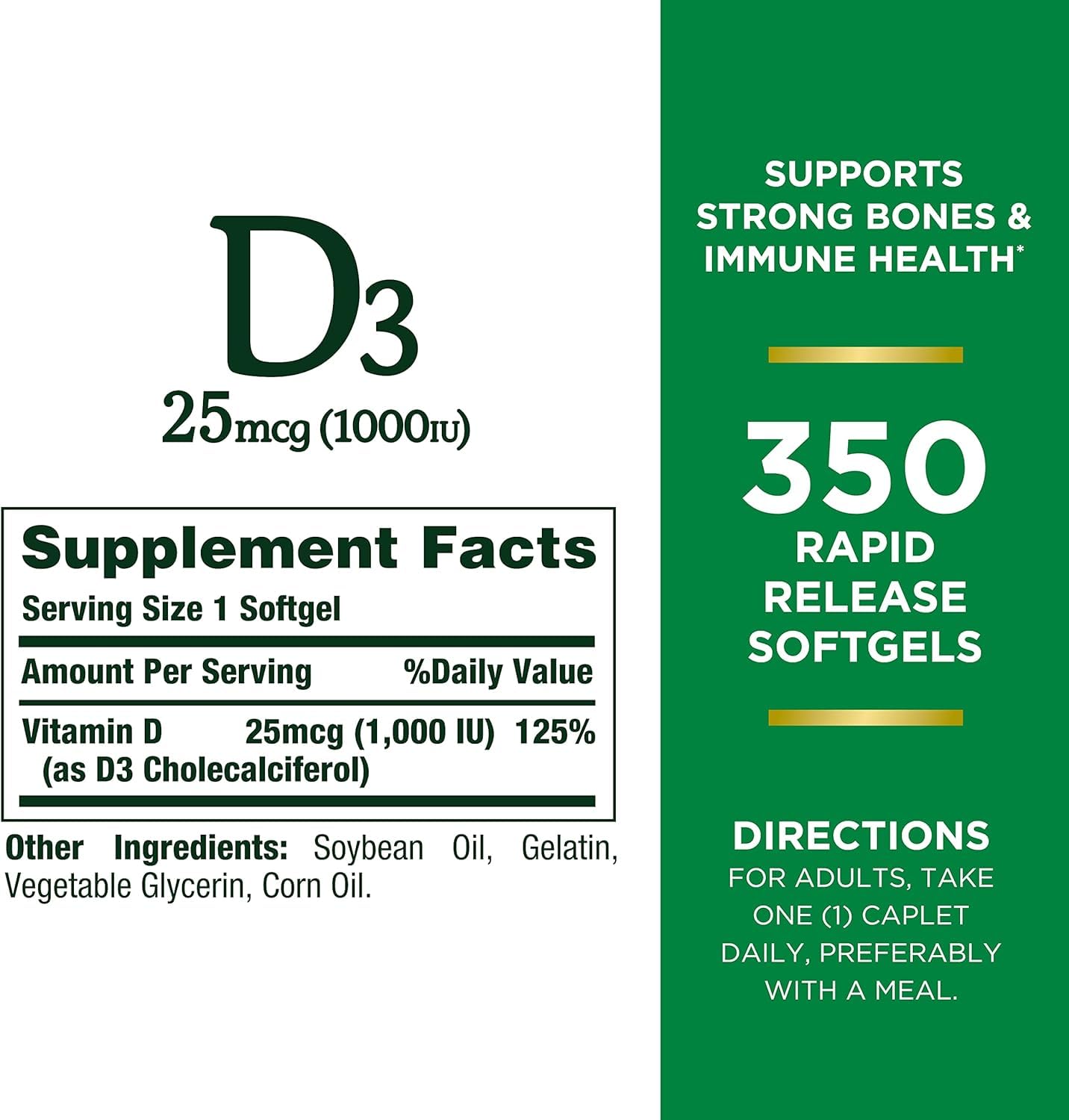 Nature's Bounty D-1000 IU Dietary Supplement Rapid Release Liquid Softgels, 1050 Softgels