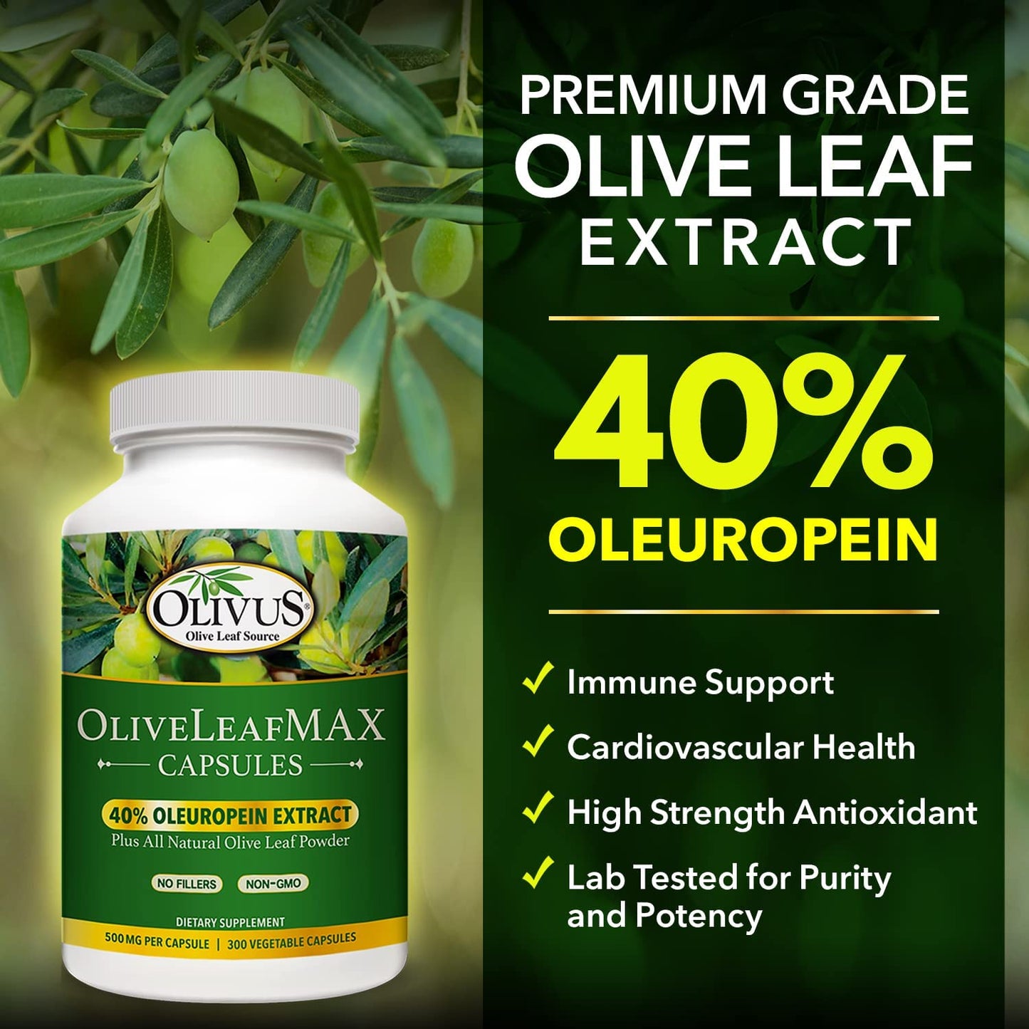 Olivus Olive Leaf Extract Capsules, 300 Count