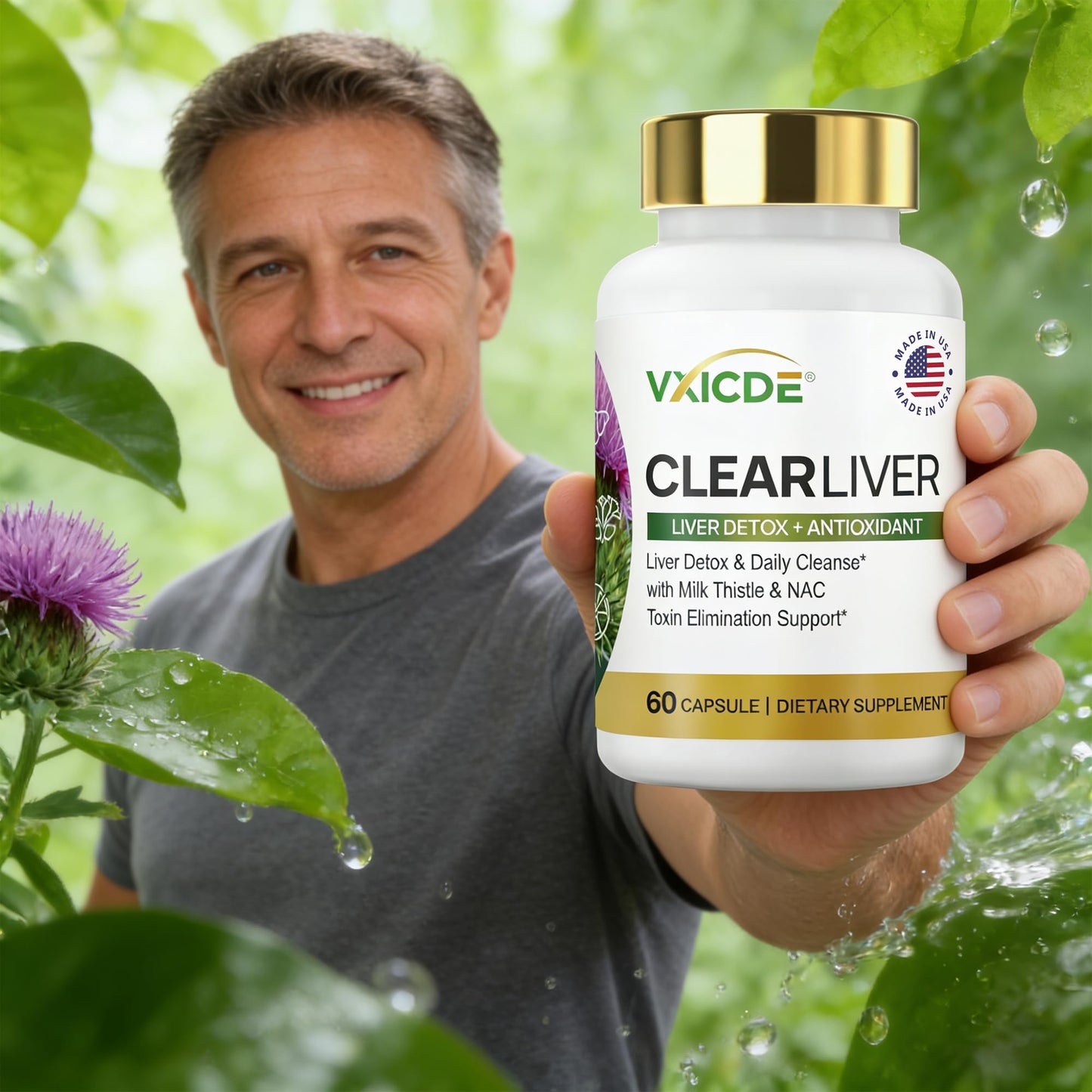 VXICDE ClearLiver Milk Thistle & NAC Supplement – Liver Wellness & Antioxidant Support with Dandelion Root & Alpha Lipoic Acid, 60 Capsules