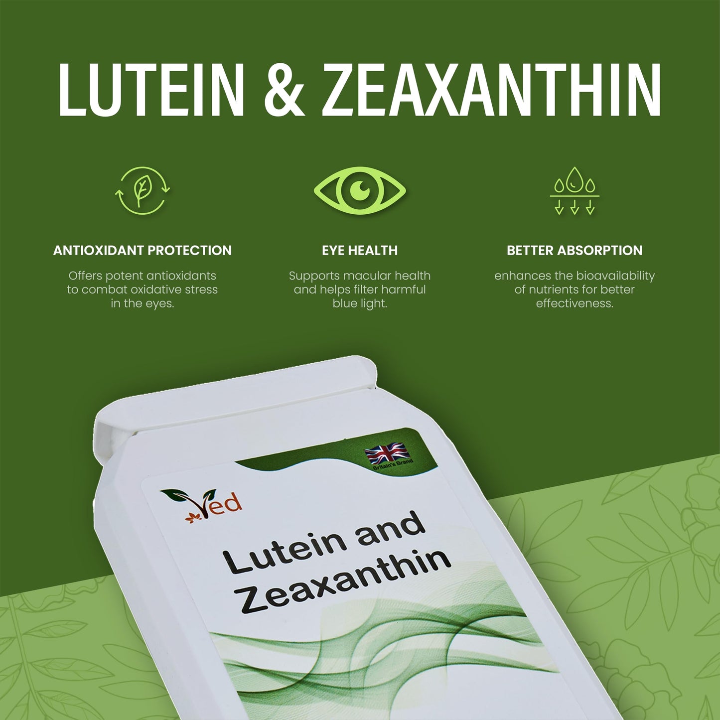 Ved Lutein 40mg with Zeaxanthin 2mg Micro-Encapsulated Marigold Extract Capsule 90 Count
