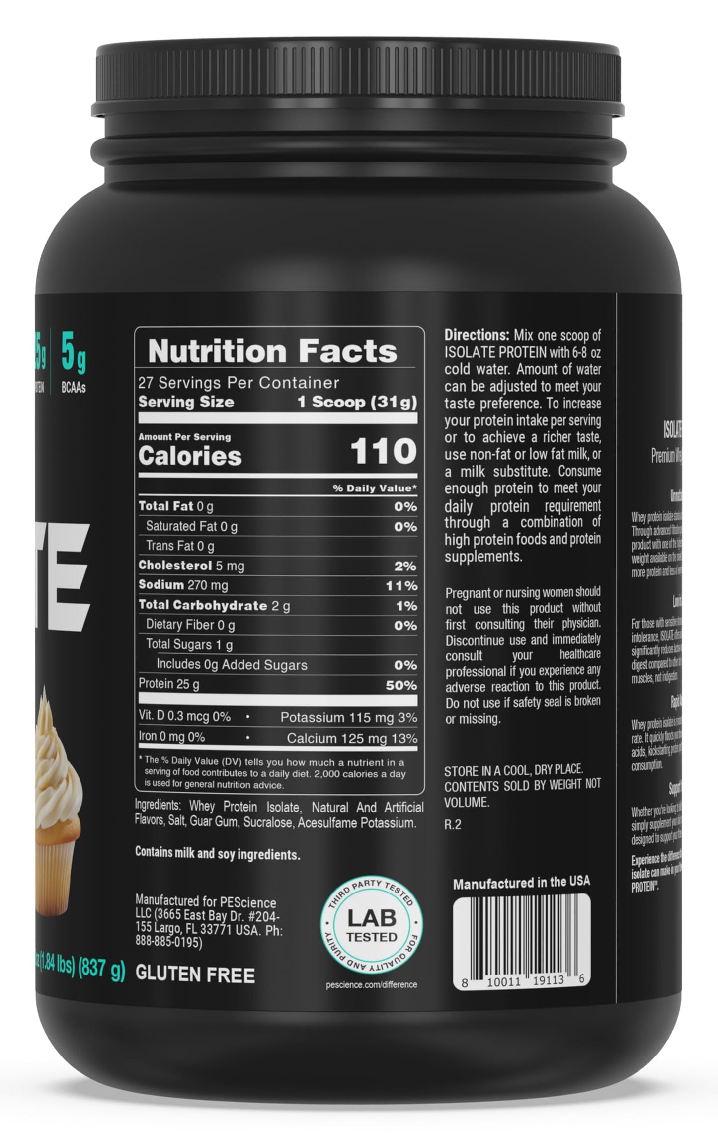 PEScience Isolate Whey Protein Powder Vanilla Cupcake, 29 Servings
