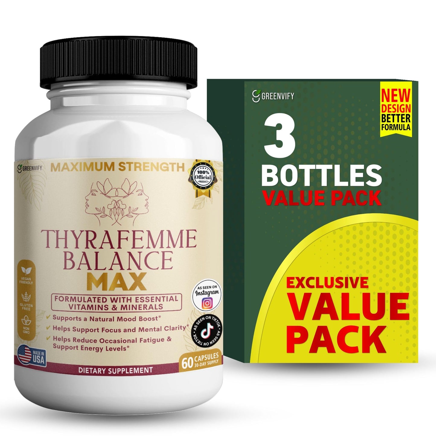 GREENVIFY Thyrafemme Balance Max, Mood and Energy Support Supplement, Capsule, 60 Capsules