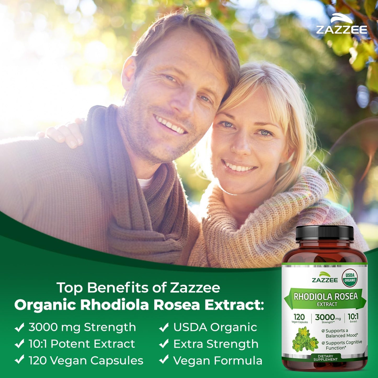 Zazzee Rhodiola Rosea and Organic Black Cohosh Capsules, 240 Capsules
